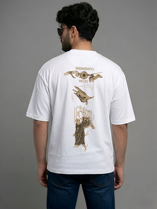 Evenway Memento Mori Graphic Tee - Rust White Oversized Fit