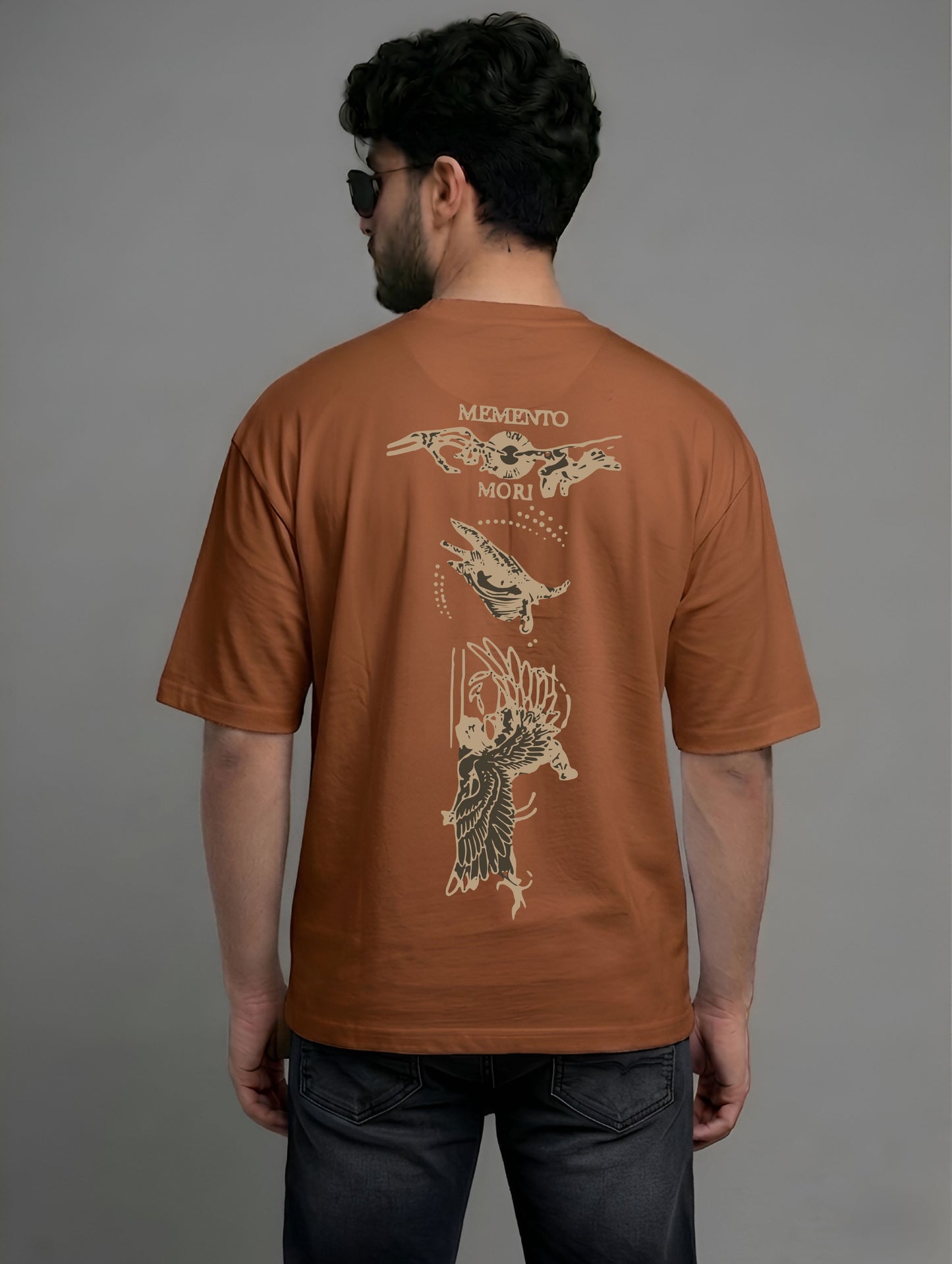 Evenway Memento Mori Graphic Tee - Rust Brown Oversized Fit