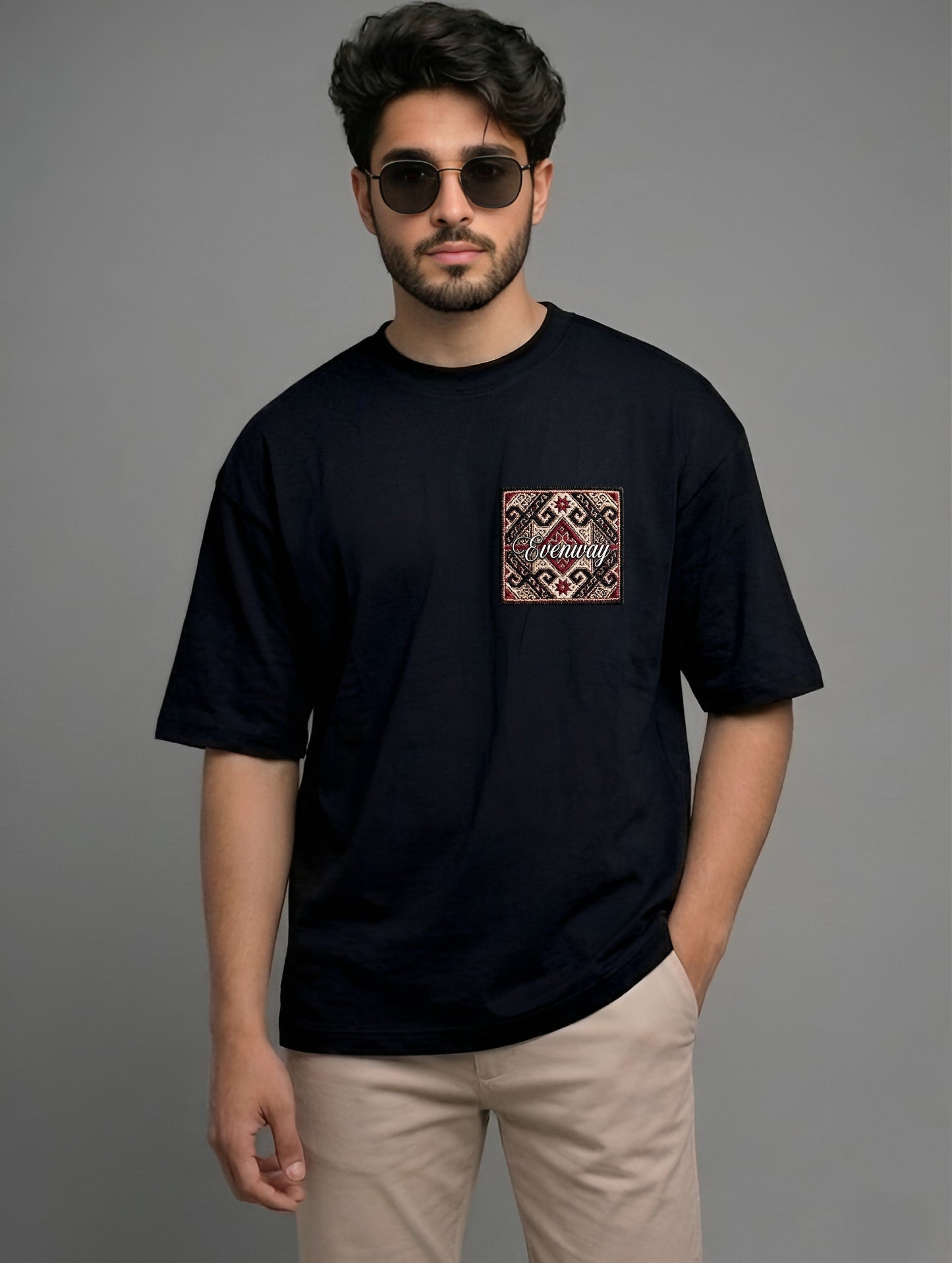 Evenway Anatolian Rug Beige Oversized Tee | Cultural Graphic Shirt