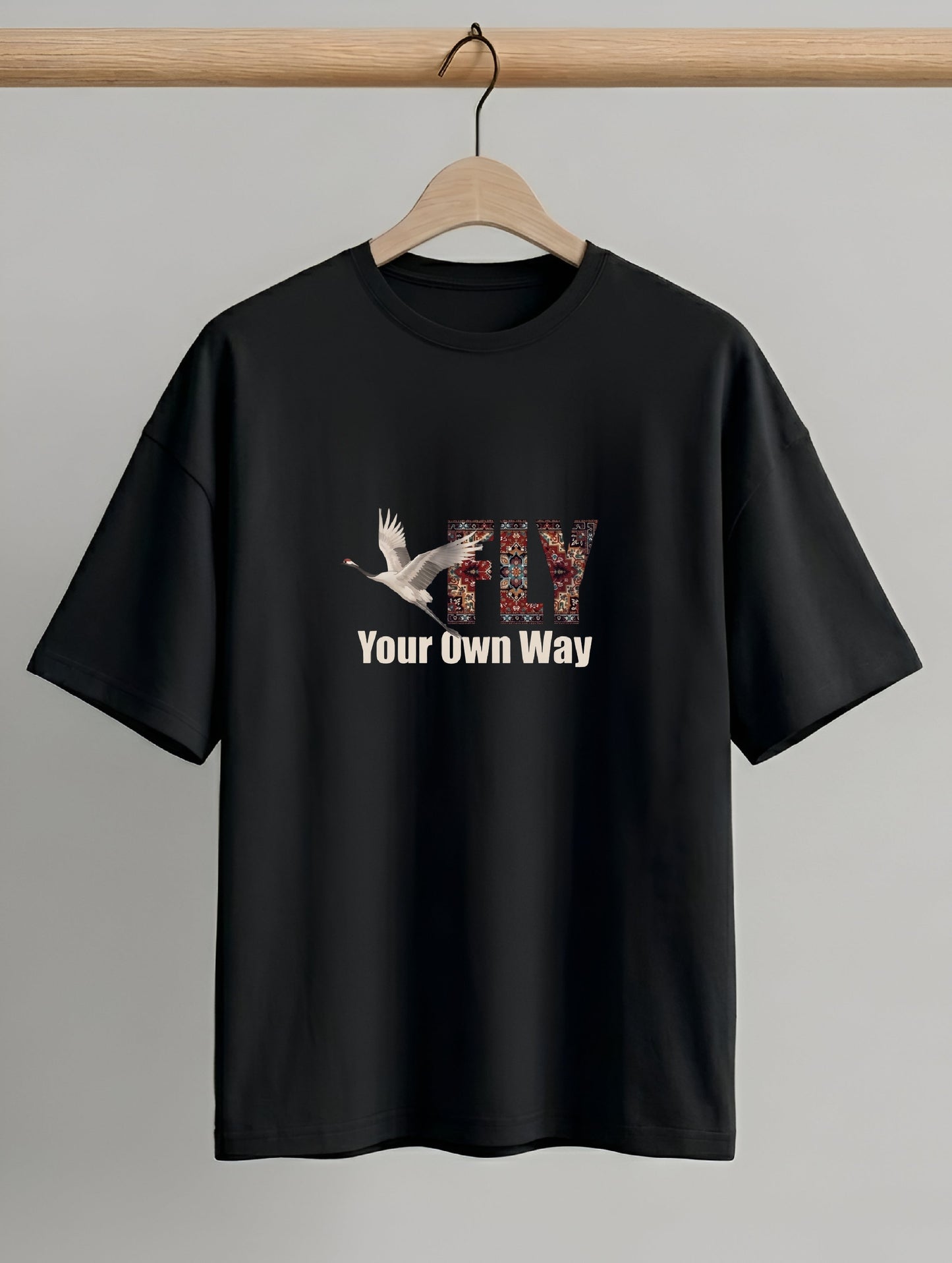 Evenway Fly Your Own Way Graphic Tee Graphic T-Shirt – Crane Print Oversized Fit