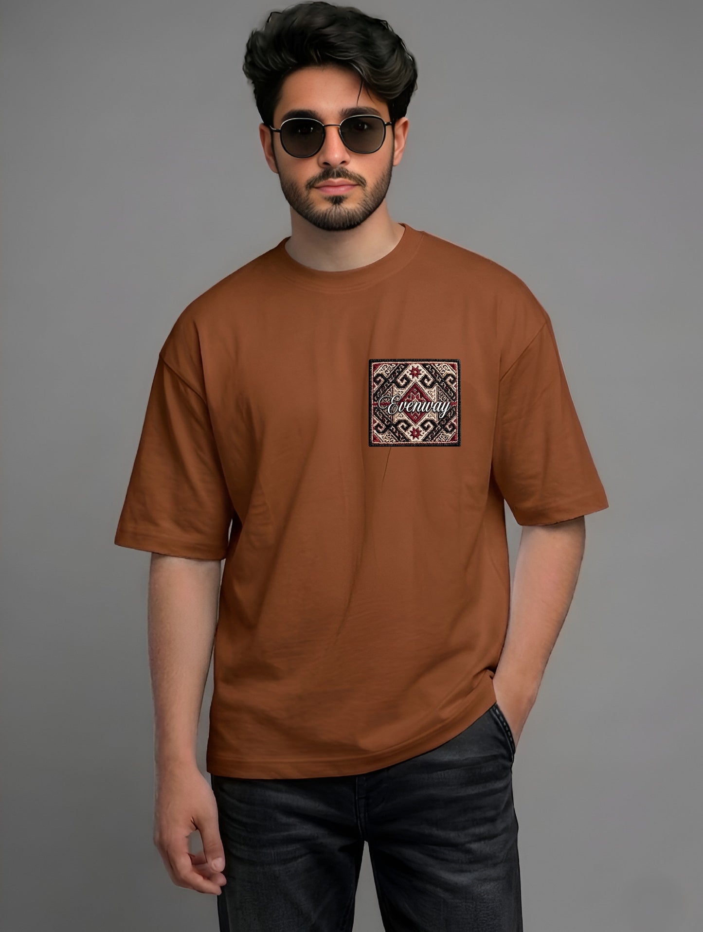 Evenway Anatolian Rug Beige Oversized Tee | Cultural Graphic Shirt