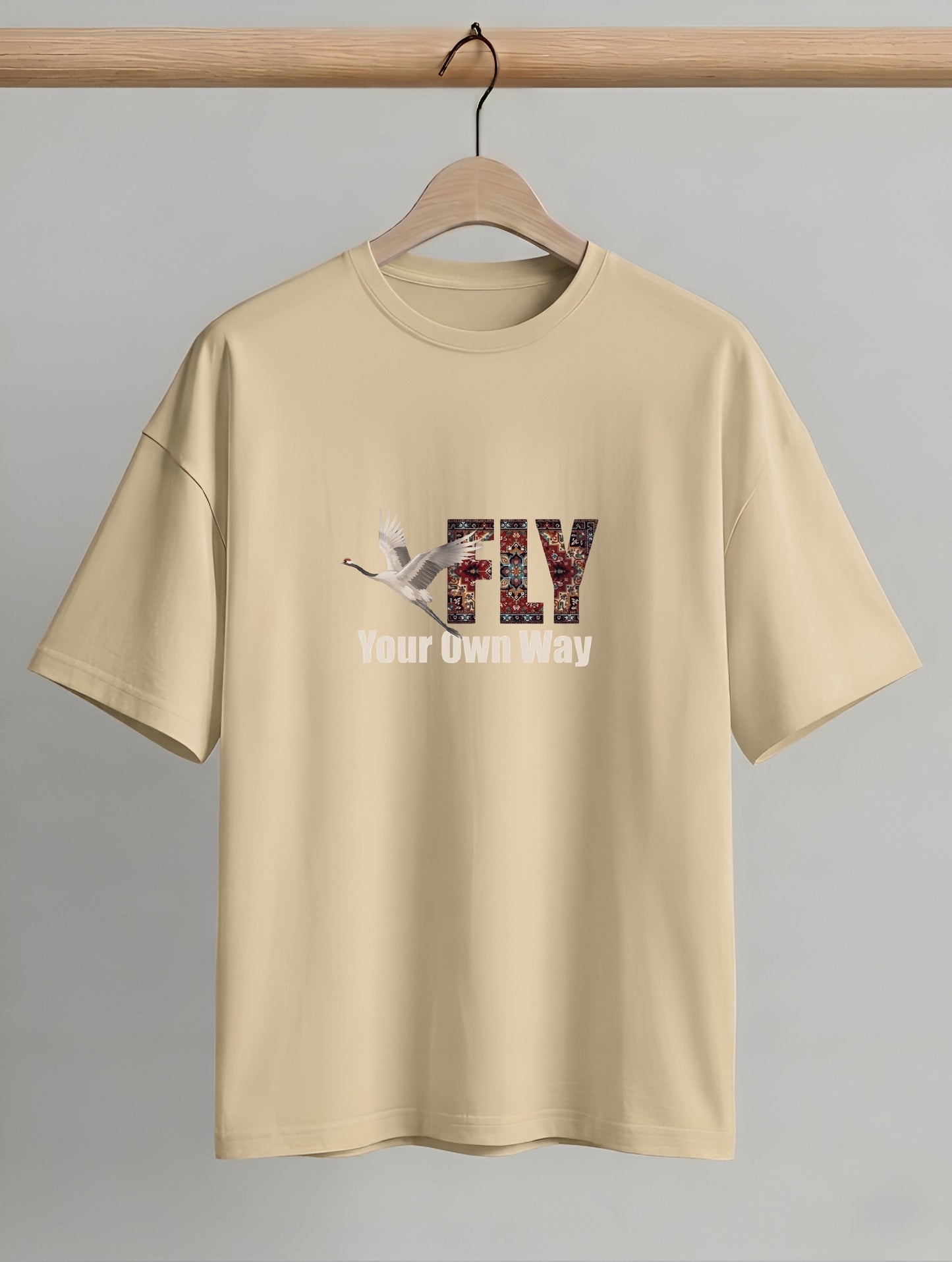 Evenway Fly Your Own Way Graphic Tee Graphic T-Shirt – Crane Print Oversized Fit