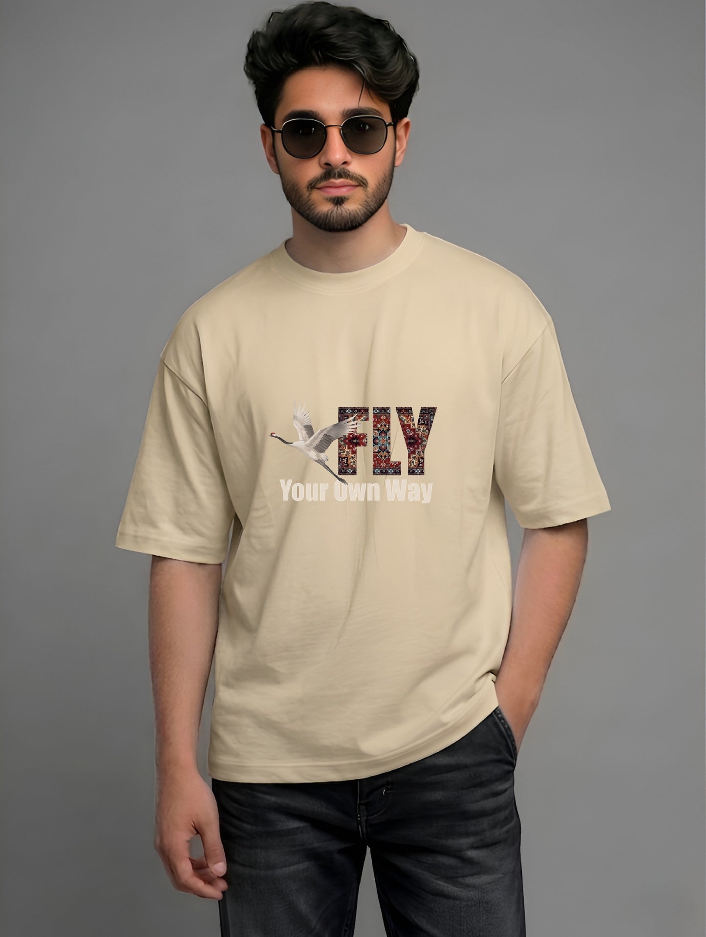 Evenway Fly Your Own Way Graphic Tee Graphic T-Shirt – Crane Print Oversized Fit