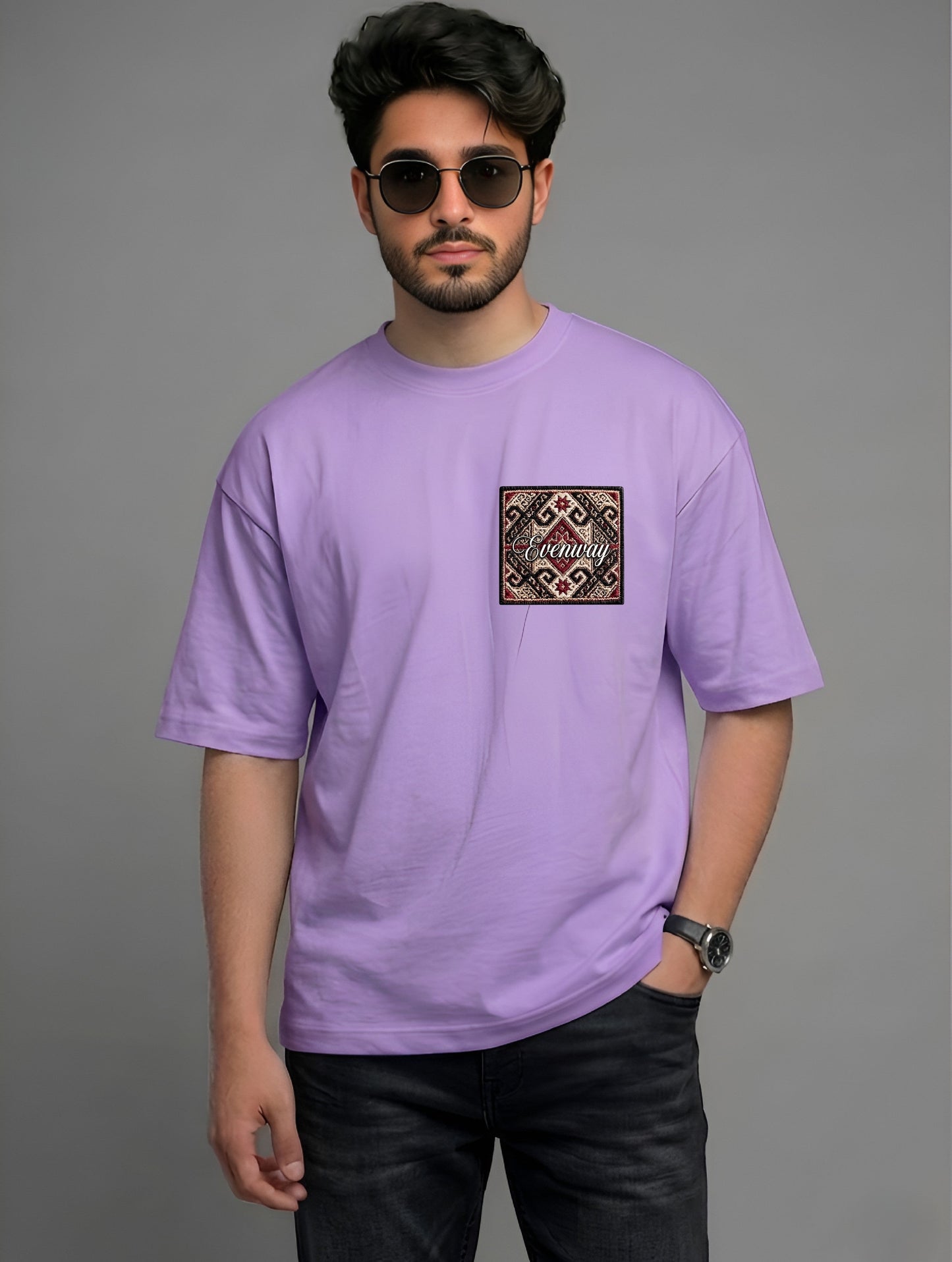 Evenway Anatolian Rug Beige Oversized Tee | Cultural Graphic Shirt