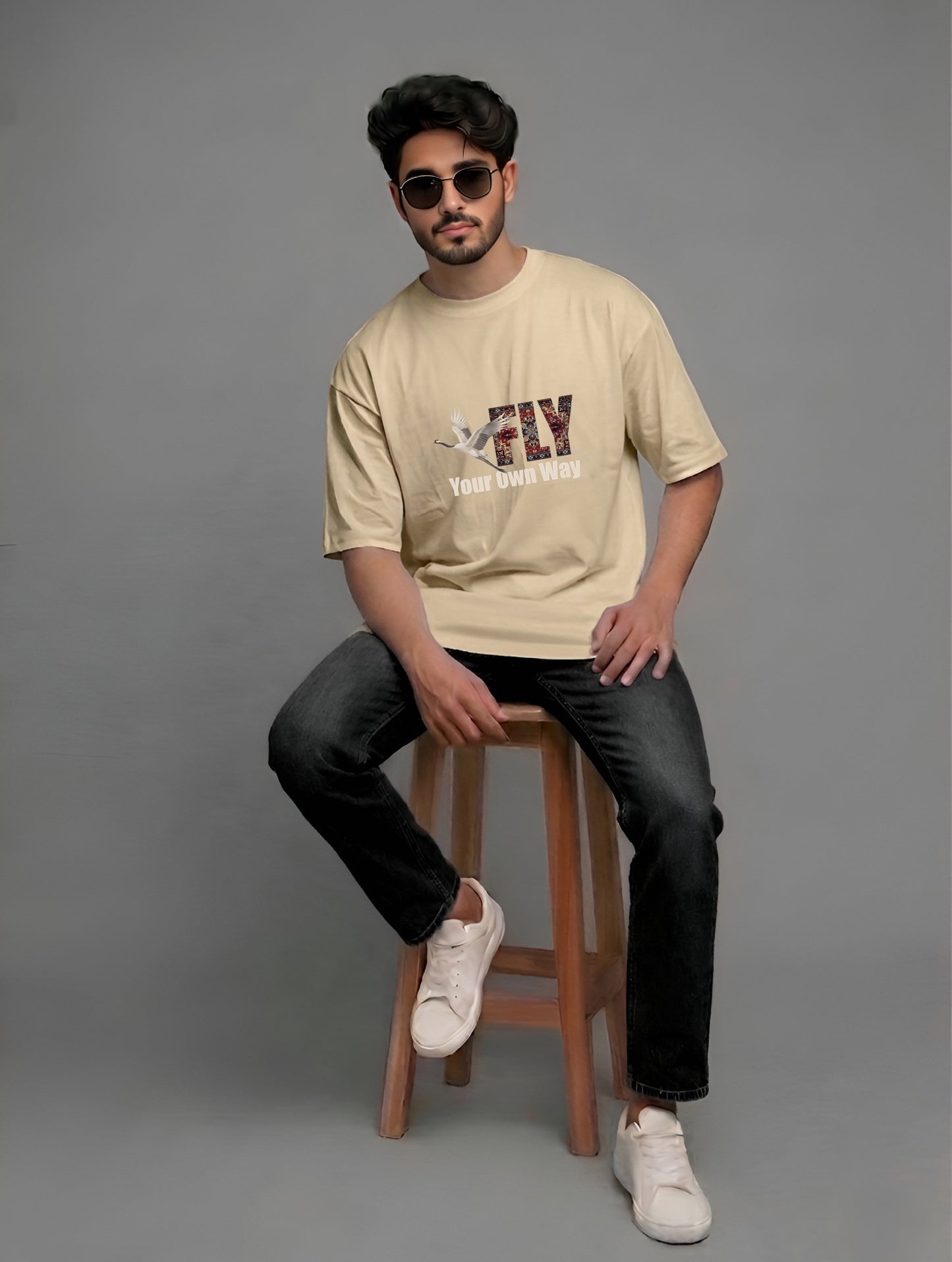 Evenway Fly Your Own Way Graphic Tee Graphic T-Shirt – Crane Print Oversized Fit