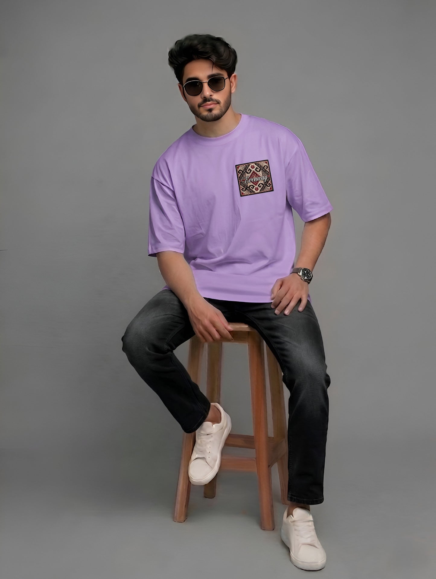 Evenway Anatolian Rug Beige Oversized Tee | Cultural Graphic Shirt