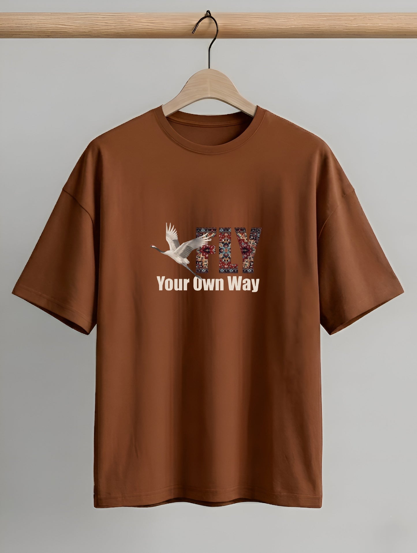 Evenway Fly Your Own Way Graphic Tee Graphic T-Shirt – Crane Print Oversized Fit