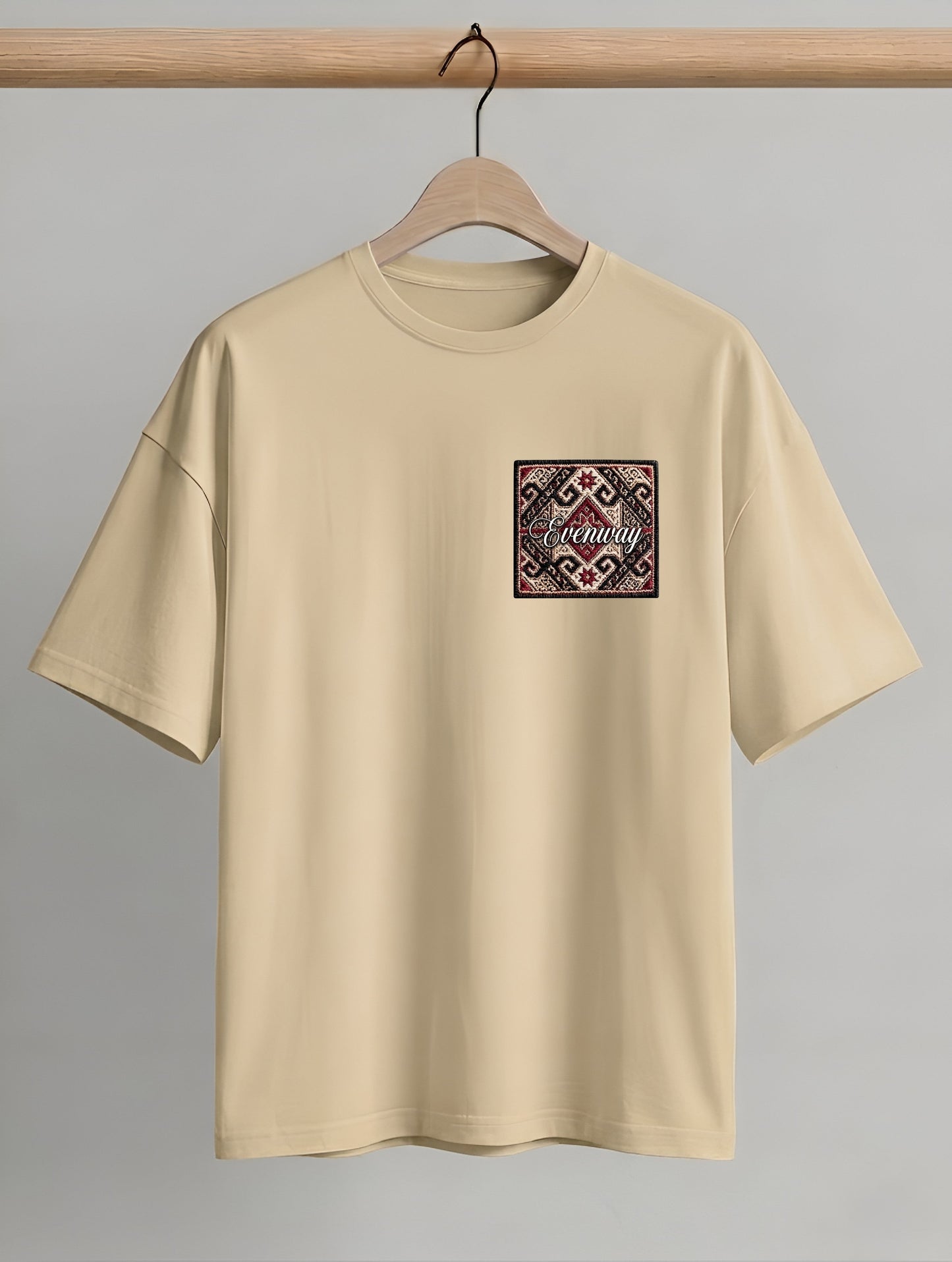 Evenway Anatolian Rug Beige Oversized Tee | Cultural Graphic Shirt