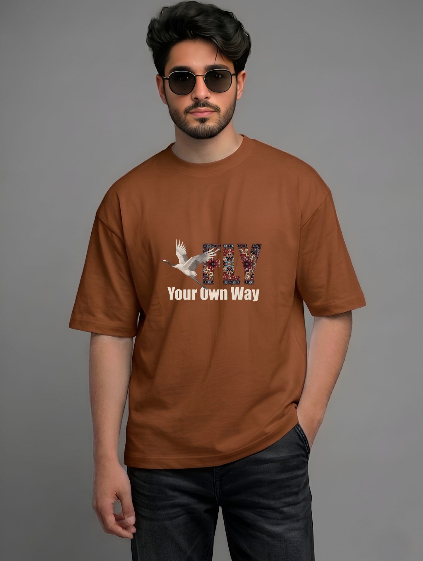 Evenway Fly Your Own Way Graphic Tee Graphic T-Shirt – Crane Print Oversized Fit