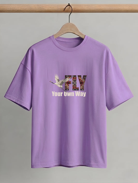 Evenway Fly Your Own Way Graphic Tee Graphic T-Shirt – Crane Print Oversized Fit