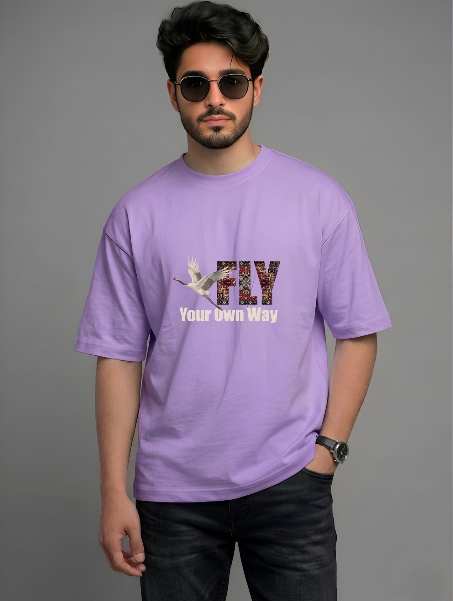 Evenway Fly Your Own Way Graphic Tee Graphic T-Shirt – Crane Print Oversized Fit