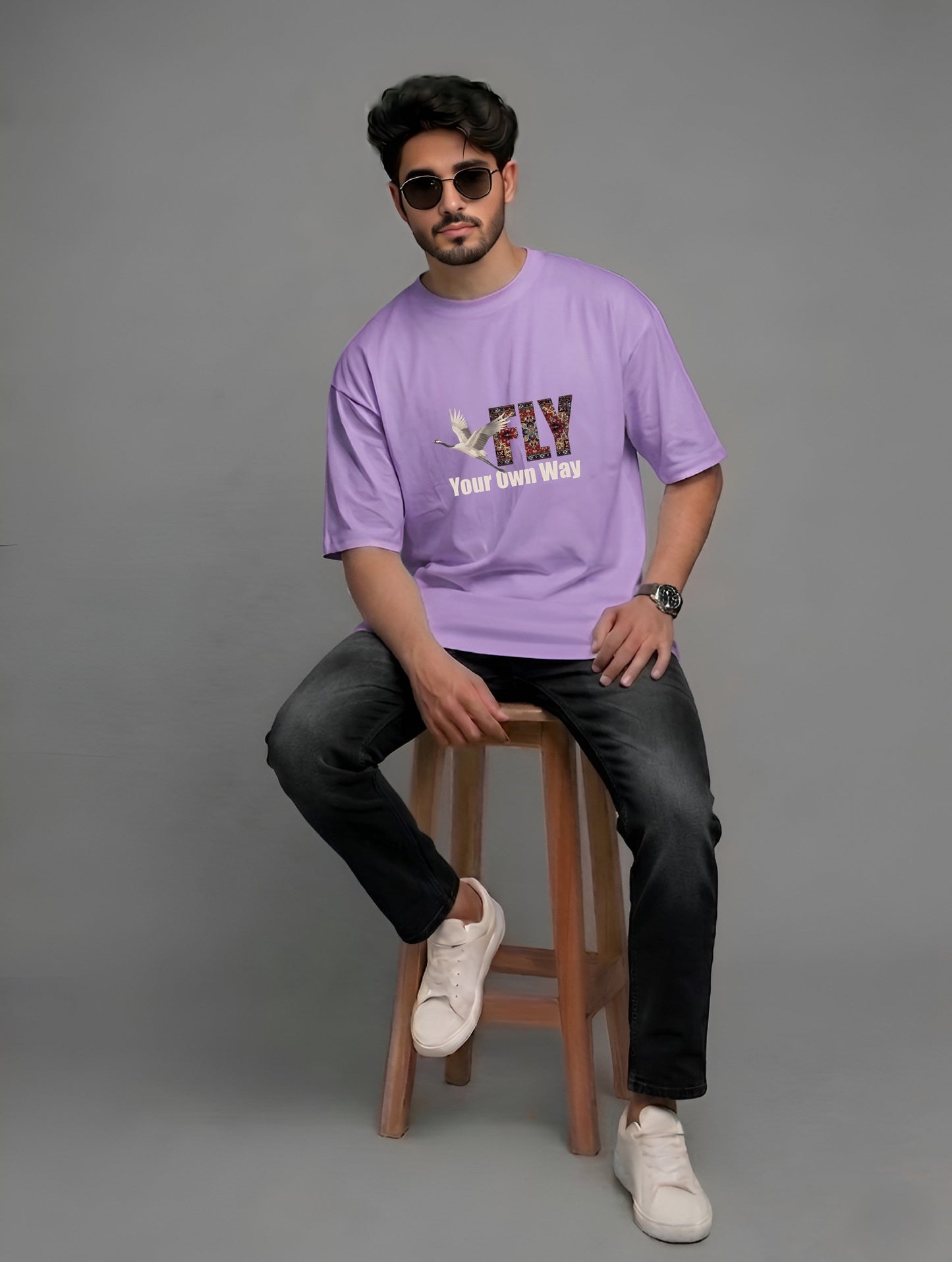 Evenway Fly Your Own Way Graphic Tee Graphic T-Shirt – Crane Print Oversized Fit