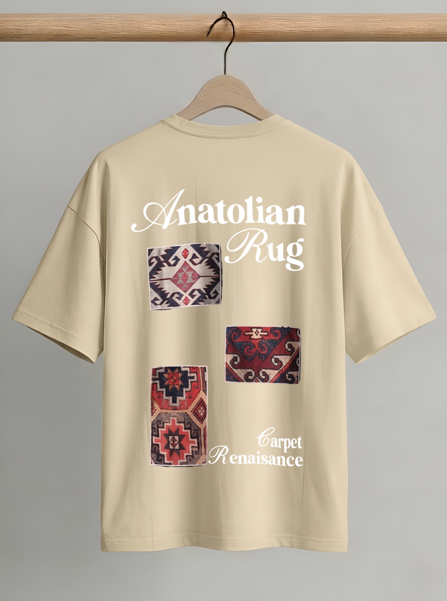 Evenway Anatolian Rug Beige Oversized Tee | Cultural Graphic Shirt