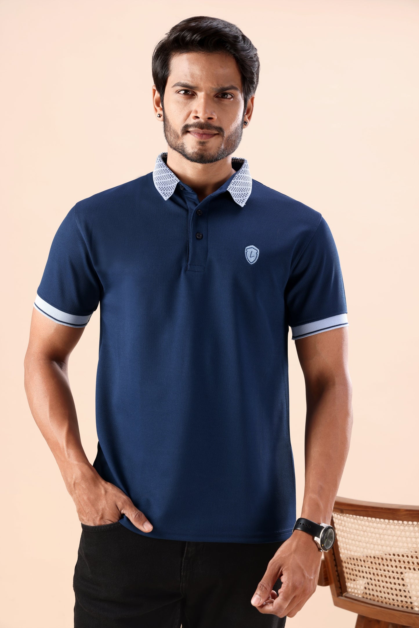 Evenway Men’s Premium Navy Blue Polo T-Shirt – Slim Fit Casual Half Sleeve Polo Tee with Contrast Collar for Smart Everyday Wear