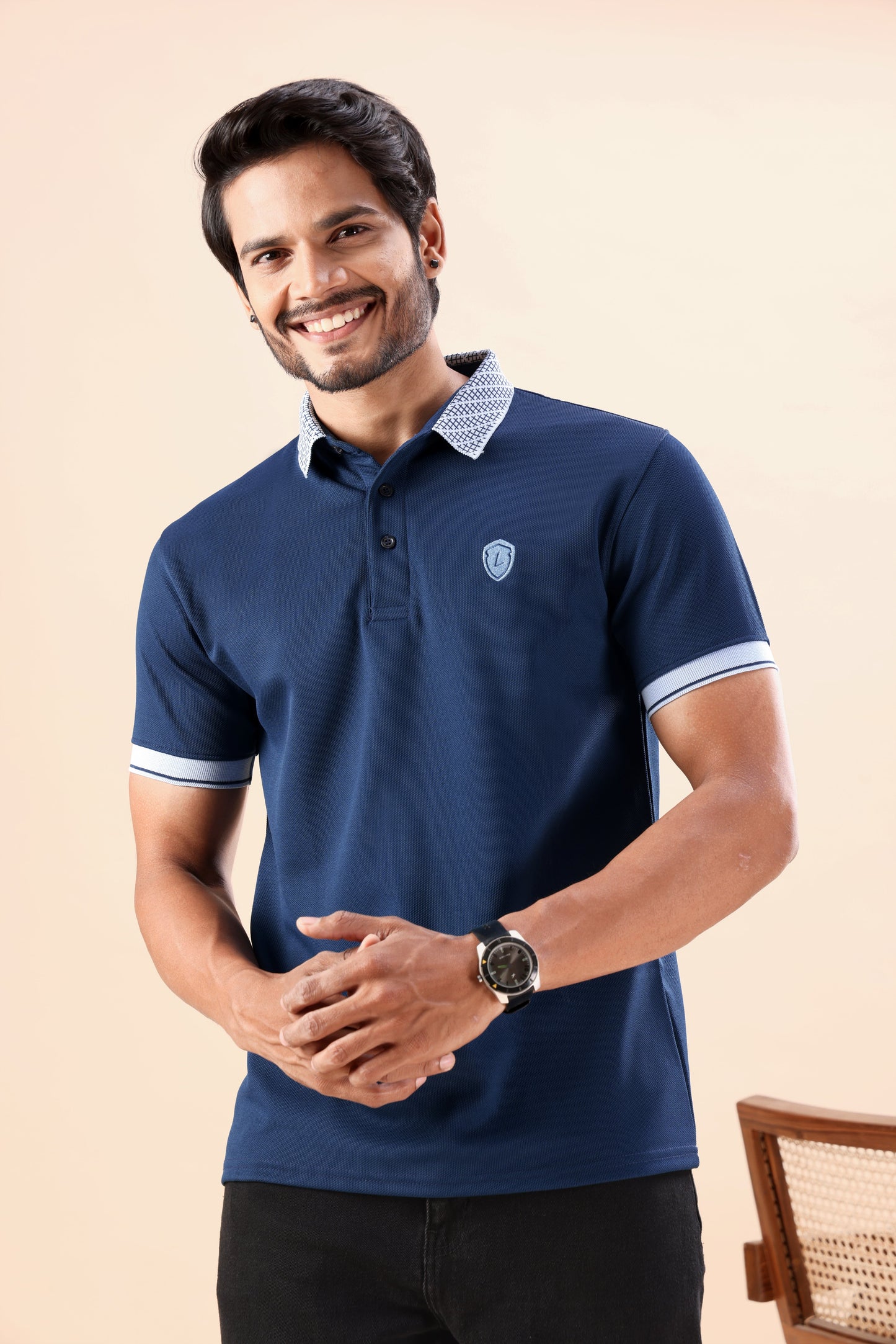 Evenway Men’s Premium Navy Blue Polo T-Shirt – Slim Fit Casual Half Sleeve Polo Tee with Contrast Collar for Smart Everyday Wear