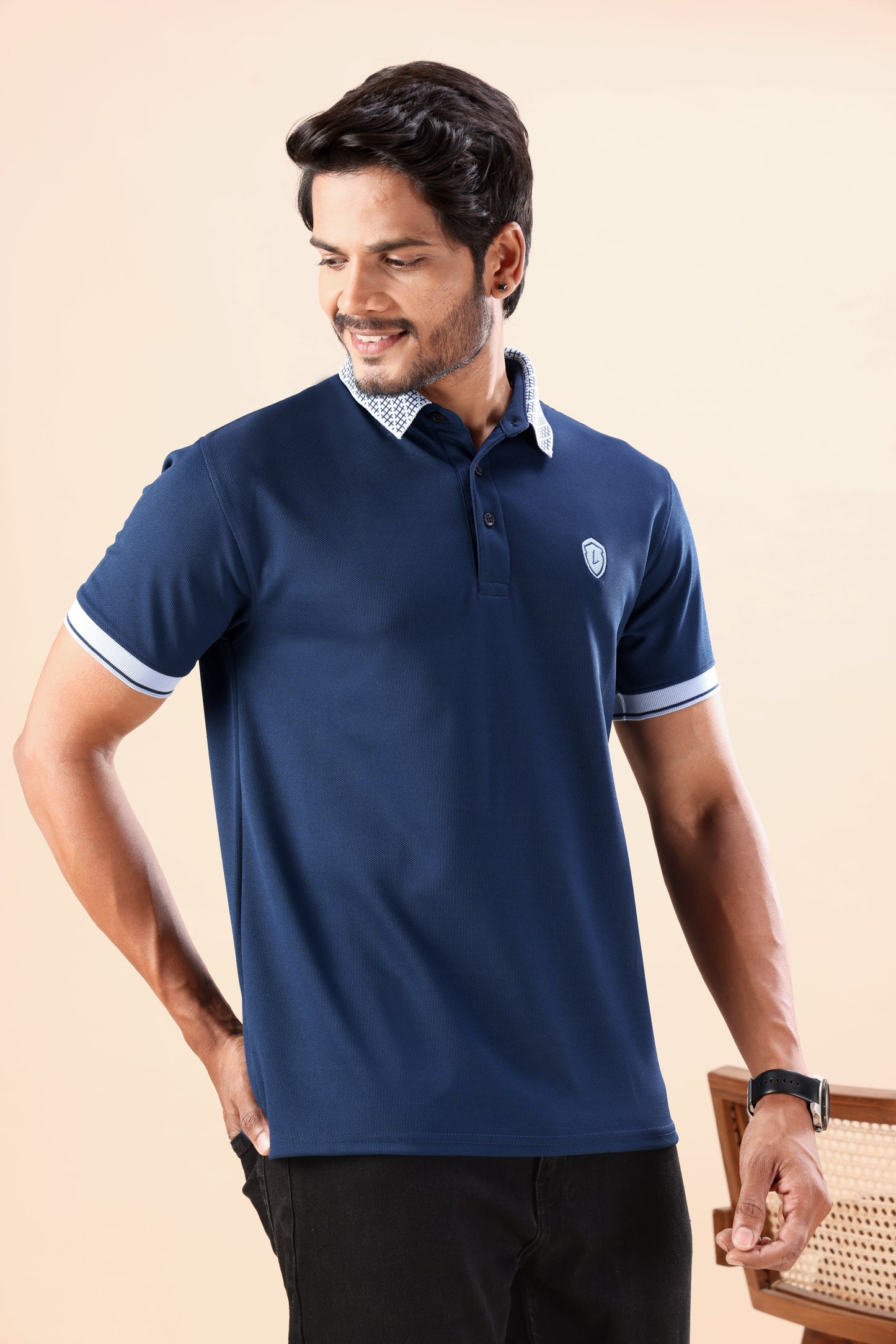 Evenway Men’s Premium Navy Blue Polo T-Shirt – Slim Fit Casual Half Sleeve Polo Tee with Contrast Collar for Smart Everyday Wear