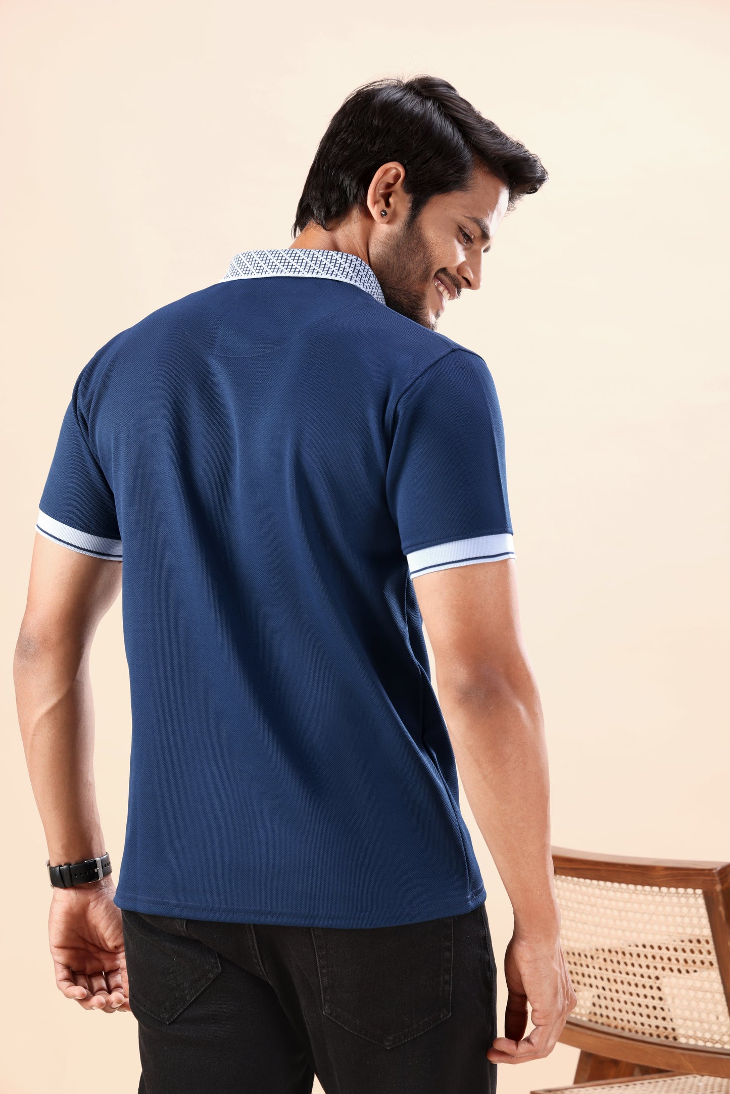 Evenway Men’s Premium Navy Blue Polo T-Shirt – Slim Fit Casual Half Sleeve Polo Tee with Contrast Collar for Smart Everyday Wear