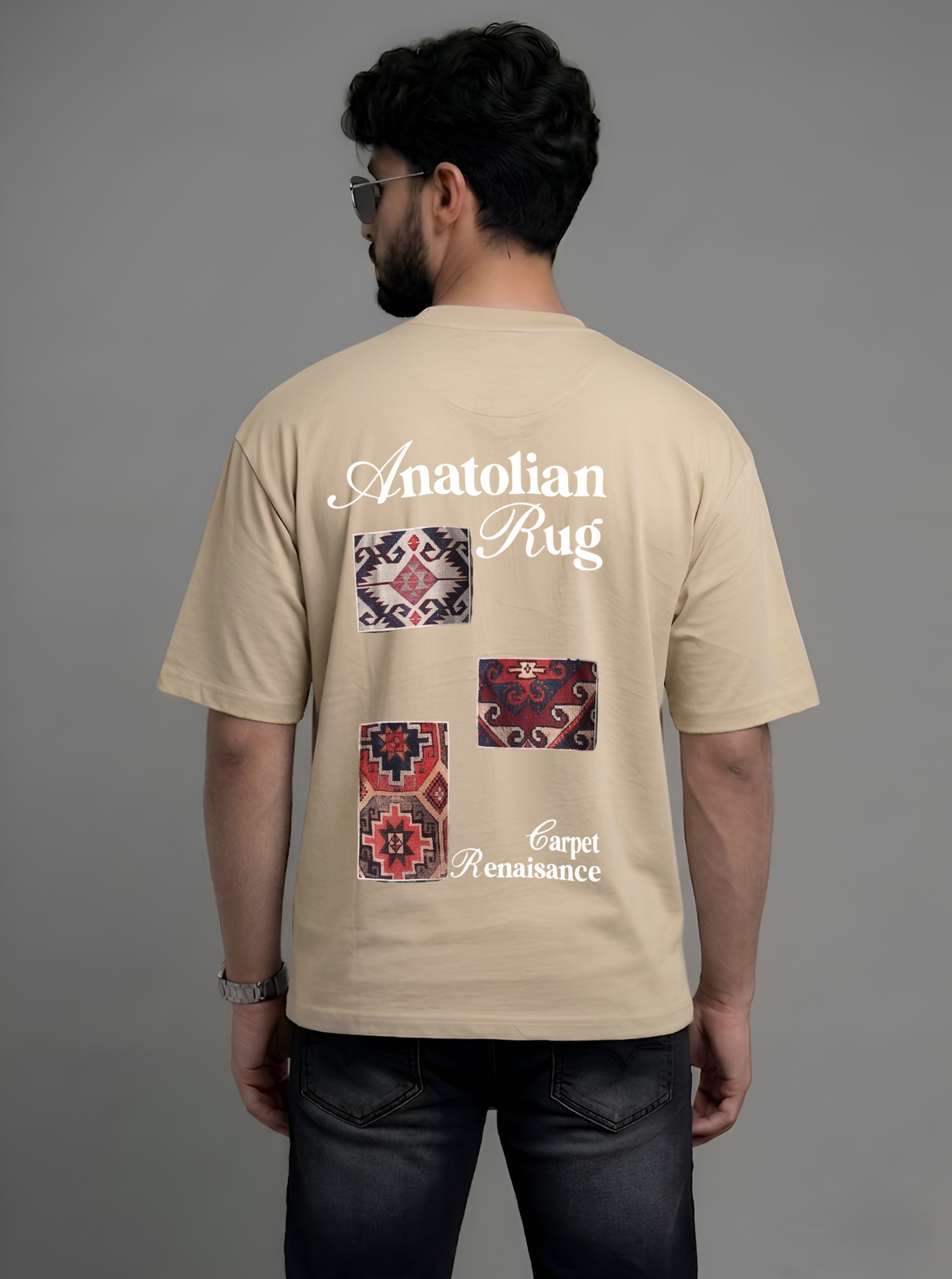 Evenway Anatolian Rug Beige Oversized Tee | Cultural Graphic Shirt
