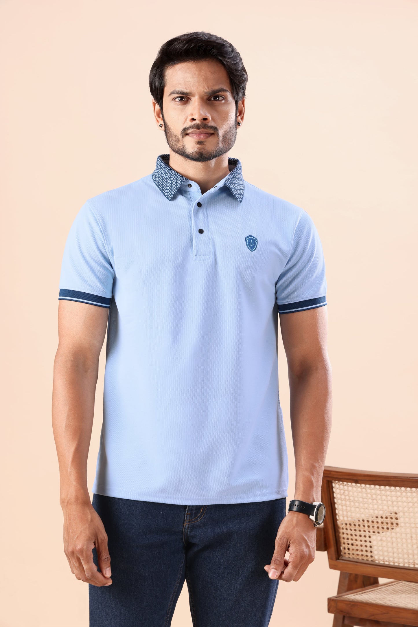 Evenway Men’s Premium Sky Blue Polo T-Shirt – Slim Fit Casual Half Sleeve Polo Tee with Contrast Collar for Smart Casual Everyday Wear