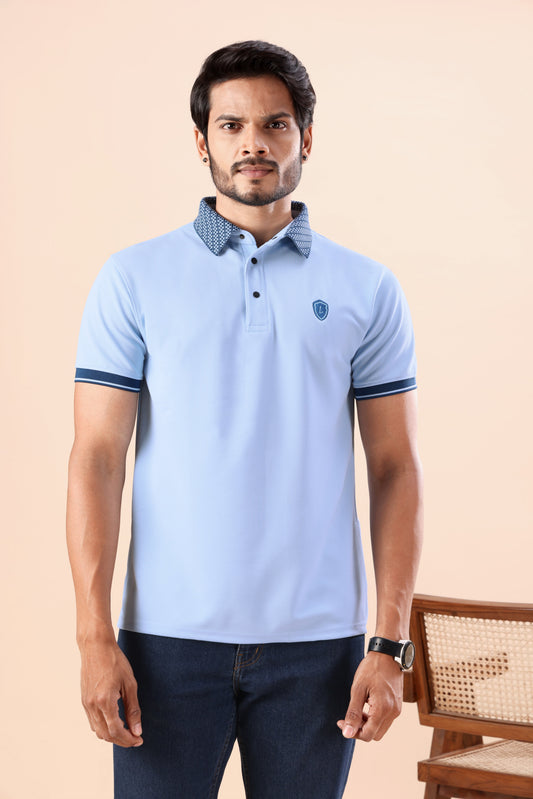 Evenway Men’s Premium Sky Blue Polo T-Shirt – Slim Fit Casual Half Sleeve Polo Tee with Contrast Collar for Smart Casual Everyday Wear