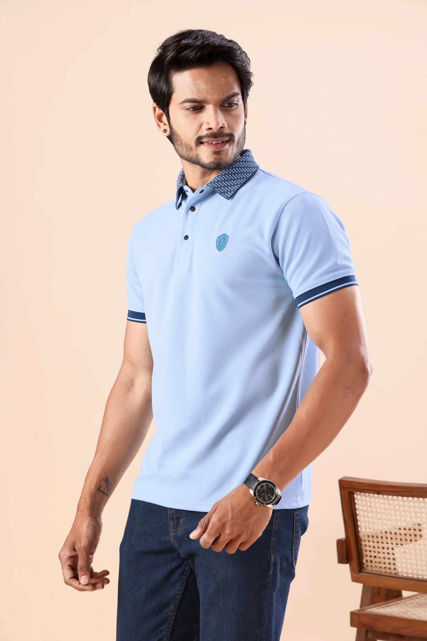 Evenway Men’s Premium Sky Blue Polo T-Shirt – Slim Fit Casual Half Sleeve Polo Tee with Contrast Collar for Smart Casual Everyday Wear