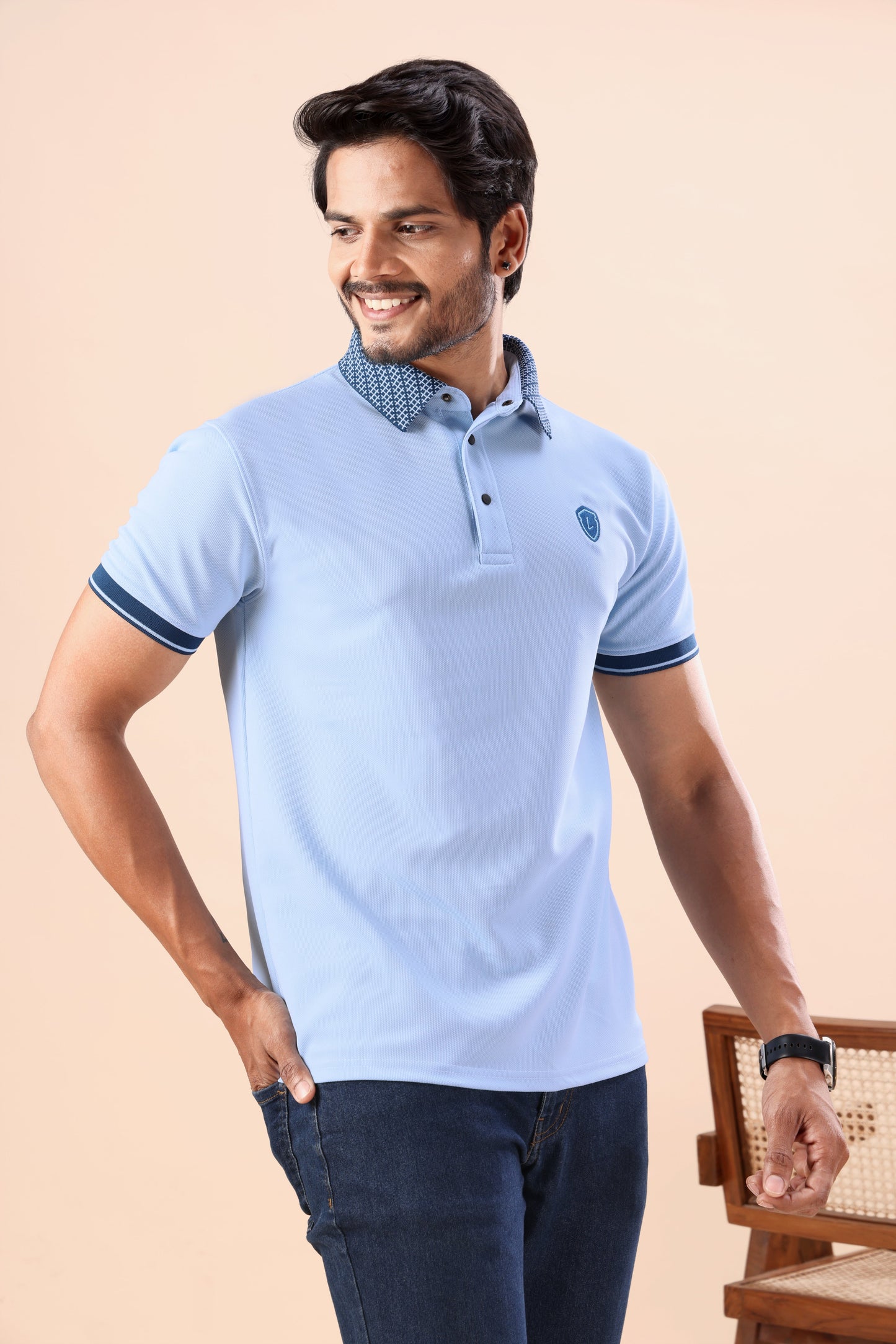Evenway Men’s Premium Sky Blue Polo T-Shirt – Slim Fit Casual Half Sleeve Polo Tee with Contrast Collar for Smart Casual Everyday Wear