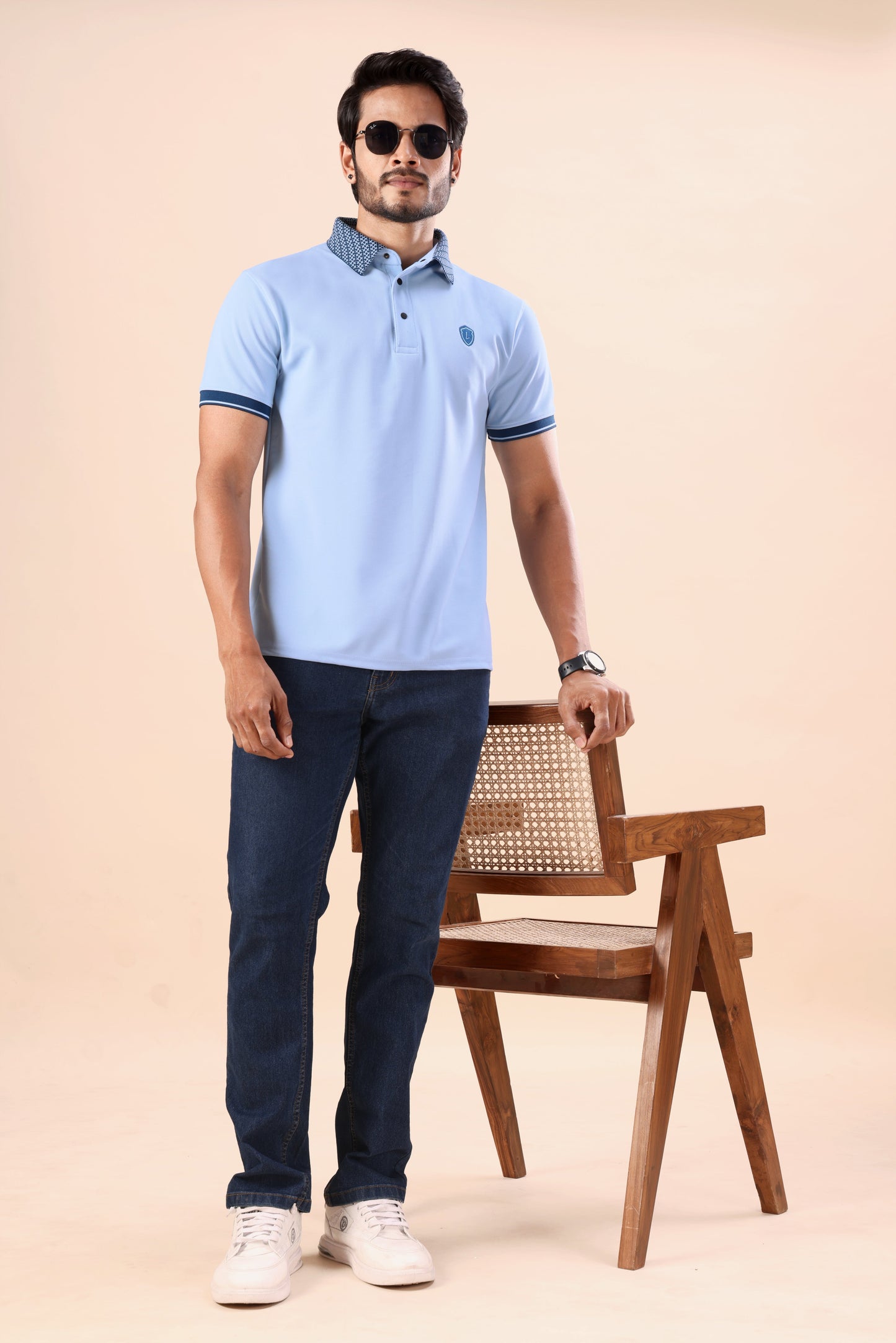 Evenway Men’s Premium Sky Blue Polo T-Shirt – Slim Fit Casual Half Sleeve Polo Tee with Contrast Collar for Smart Casual Everyday Wear