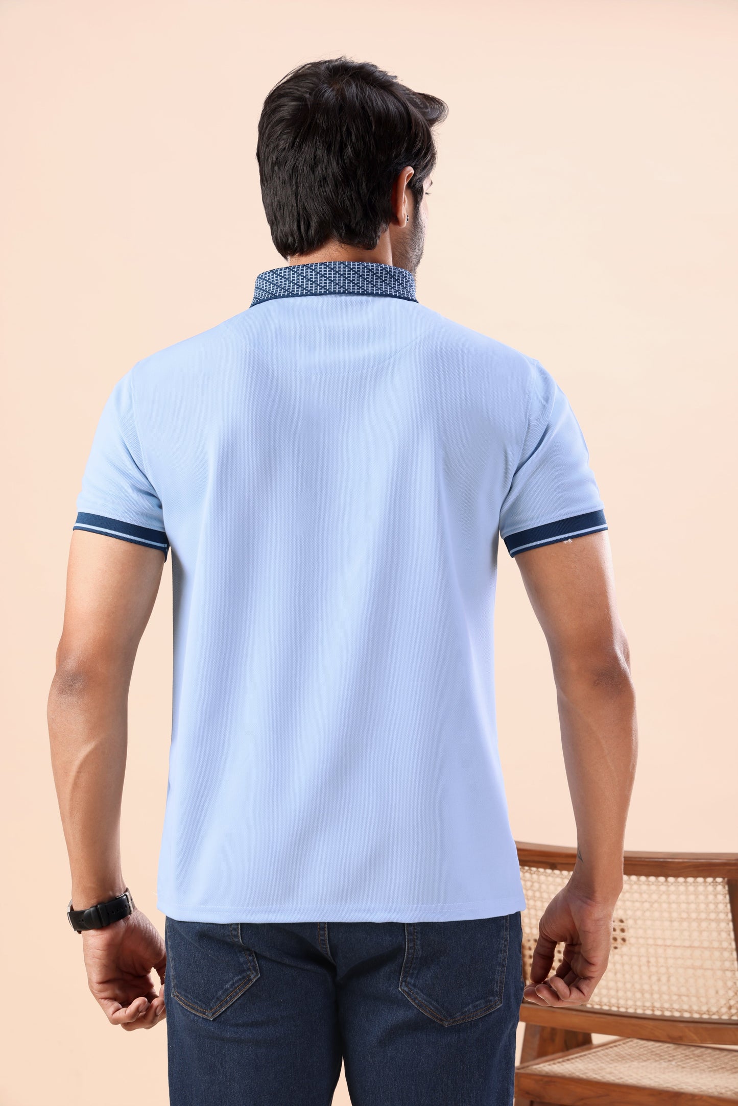 Evenway Men’s Premium Sky Blue Polo T-Shirt – Slim Fit Casual Half Sleeve Polo Tee with Contrast Collar for Smart Casual Everyday Wear