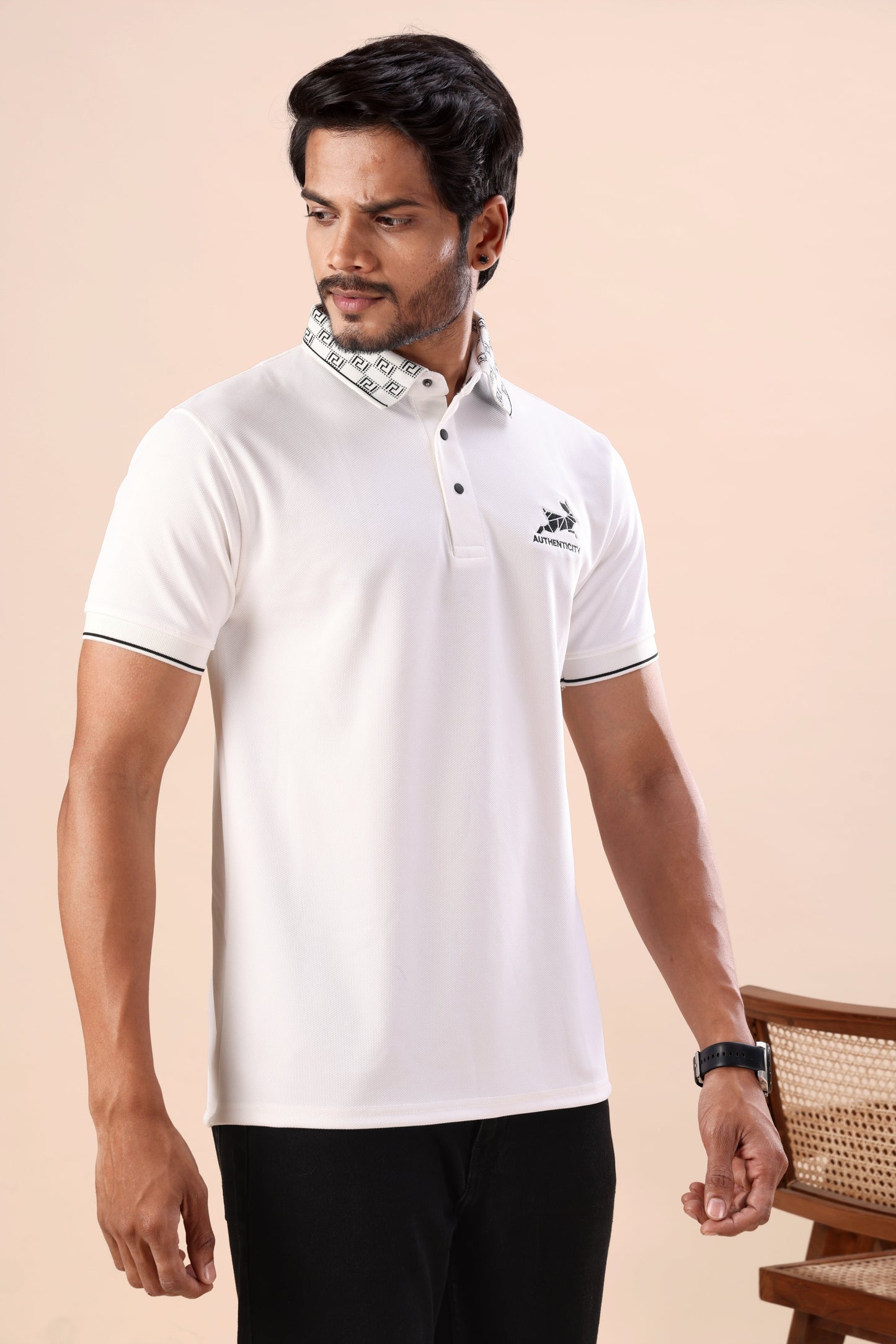 Evenway Men’s Premium White Polo T-Shirt with Printed Collar & Contrast Sleeve Design | Soft Breathable Summer Cotton Blend Fashion Polo Shirt