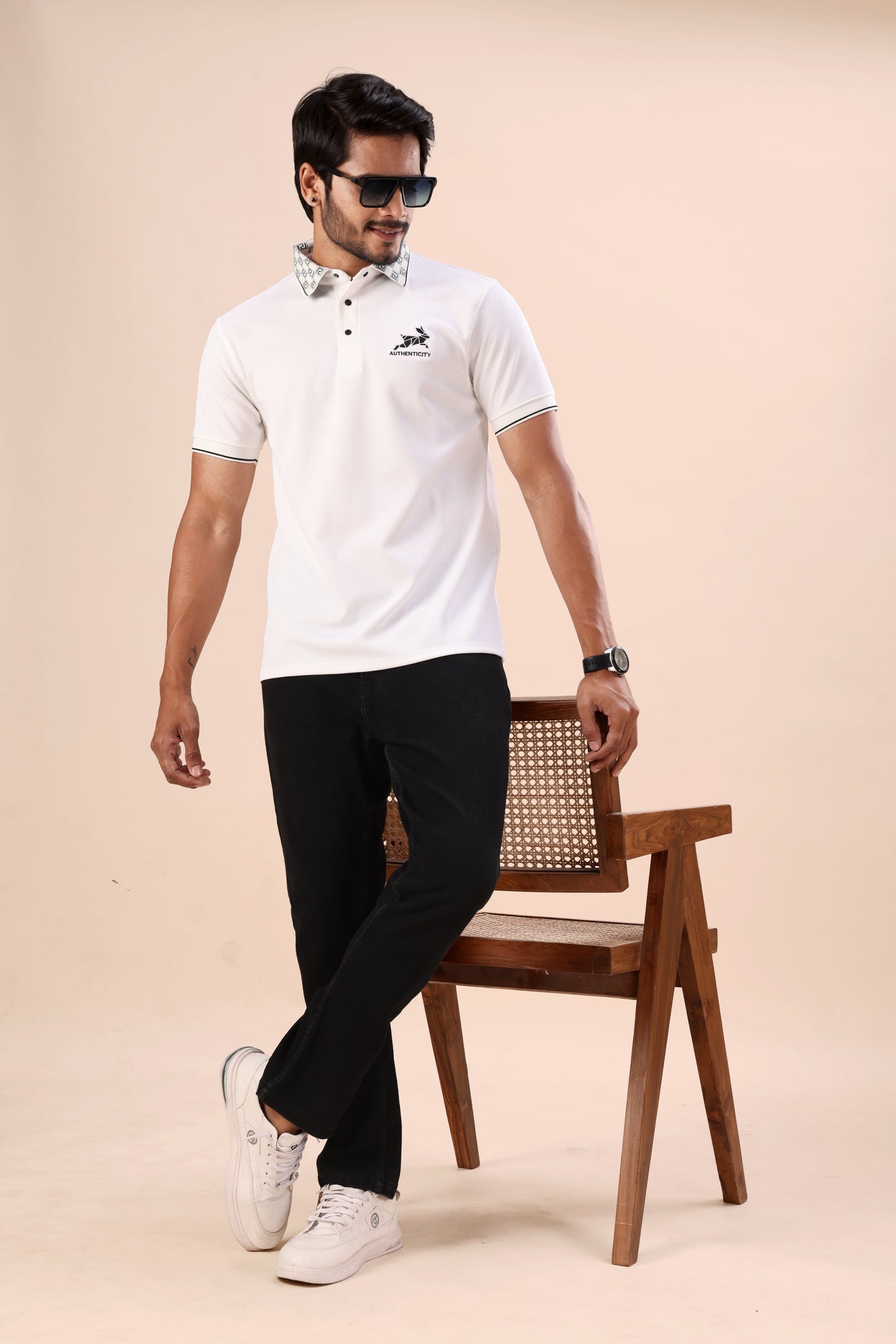 Evenway Men’s Premium White Polo T-Shirt with Printed Collar & Contrast Sleeve Design | Soft Breathable Summer Cotton Blend Fashion Polo Shirt