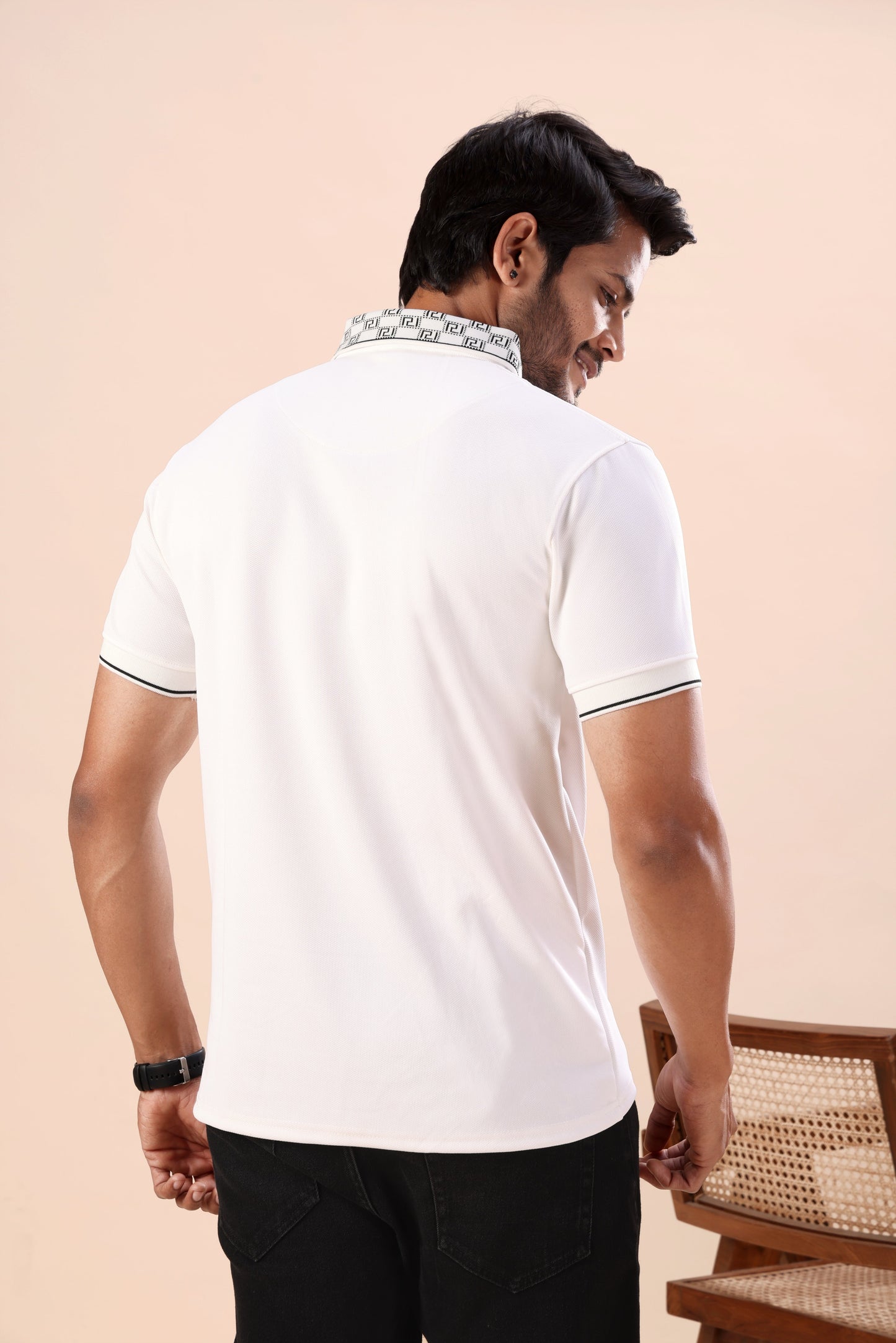 Evenway Men’s Premium White Polo T-Shirt with Printed Collar & Contrast Sleeve Design | Soft Breathable Summer Cotton Blend Fashion Polo Shirt