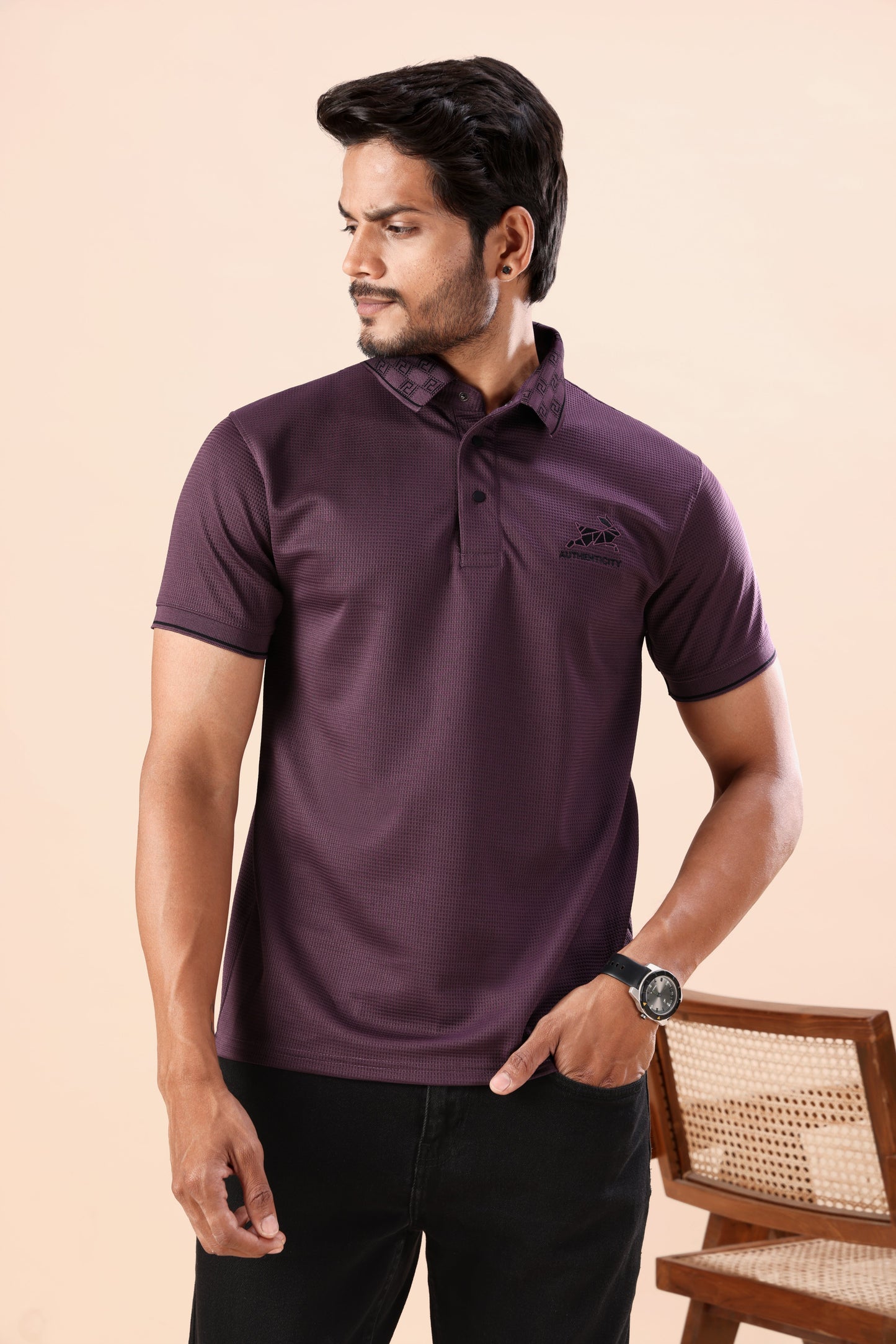 Evenway Premium Textured Polo T-Shirt – Stylish Slim Fit Casual Cotton Blend Polo for Everyday Wear