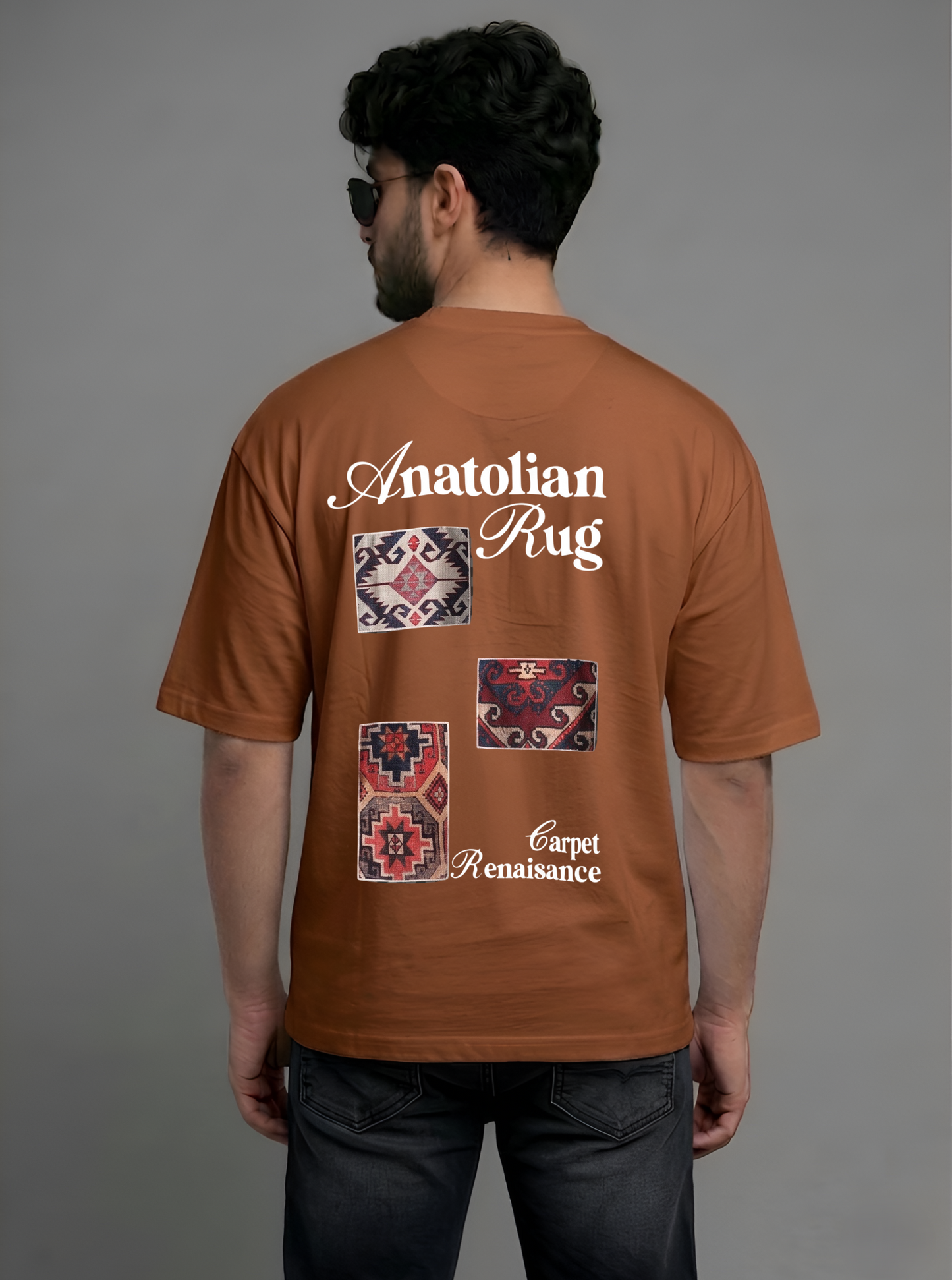 Evenway Anatolian Rug Beige Oversized Tee | Cultural Graphic Shirt