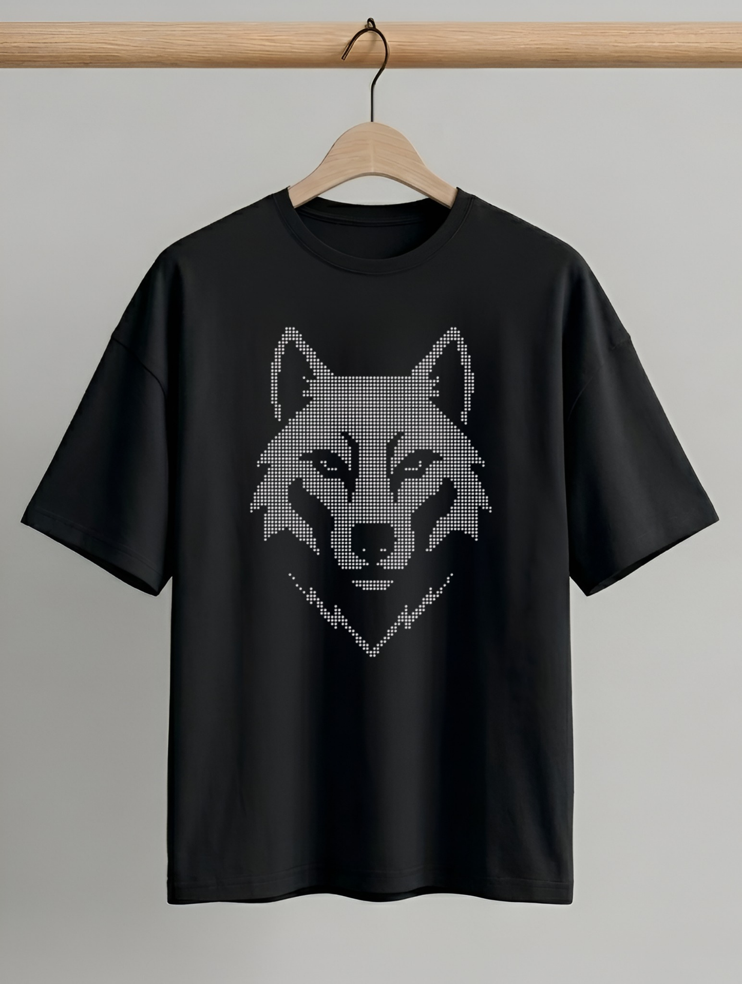 Evenway Shadow Wolf Graphic T-Shirt – Minimalist Dotted Wolf Design | Premium Cotton Unisex Tee