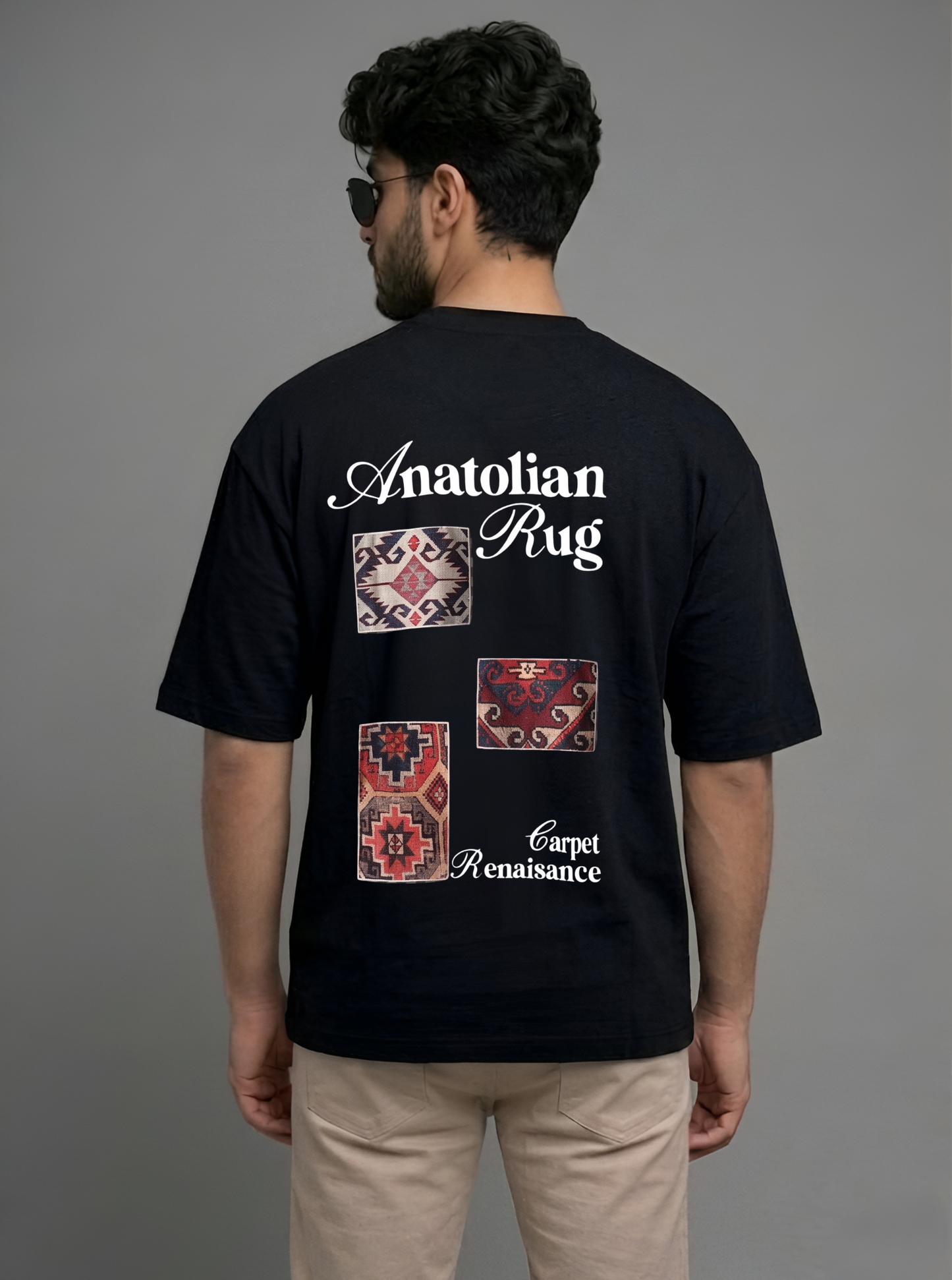 Evenway Anatolian Rug Beige Oversized Tee | Cultural Graphic Shirt