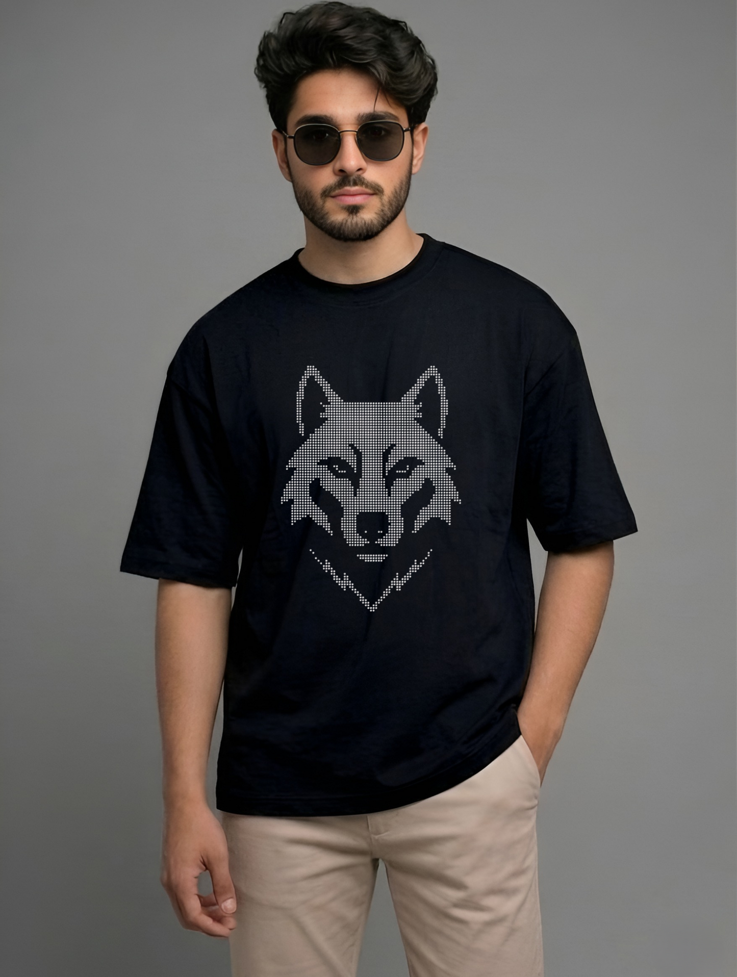 Evenway Shadow Wolf Graphic T-Shirt – Minimalist Dotted Wolf Design | Premium Cotton Unisex Tee