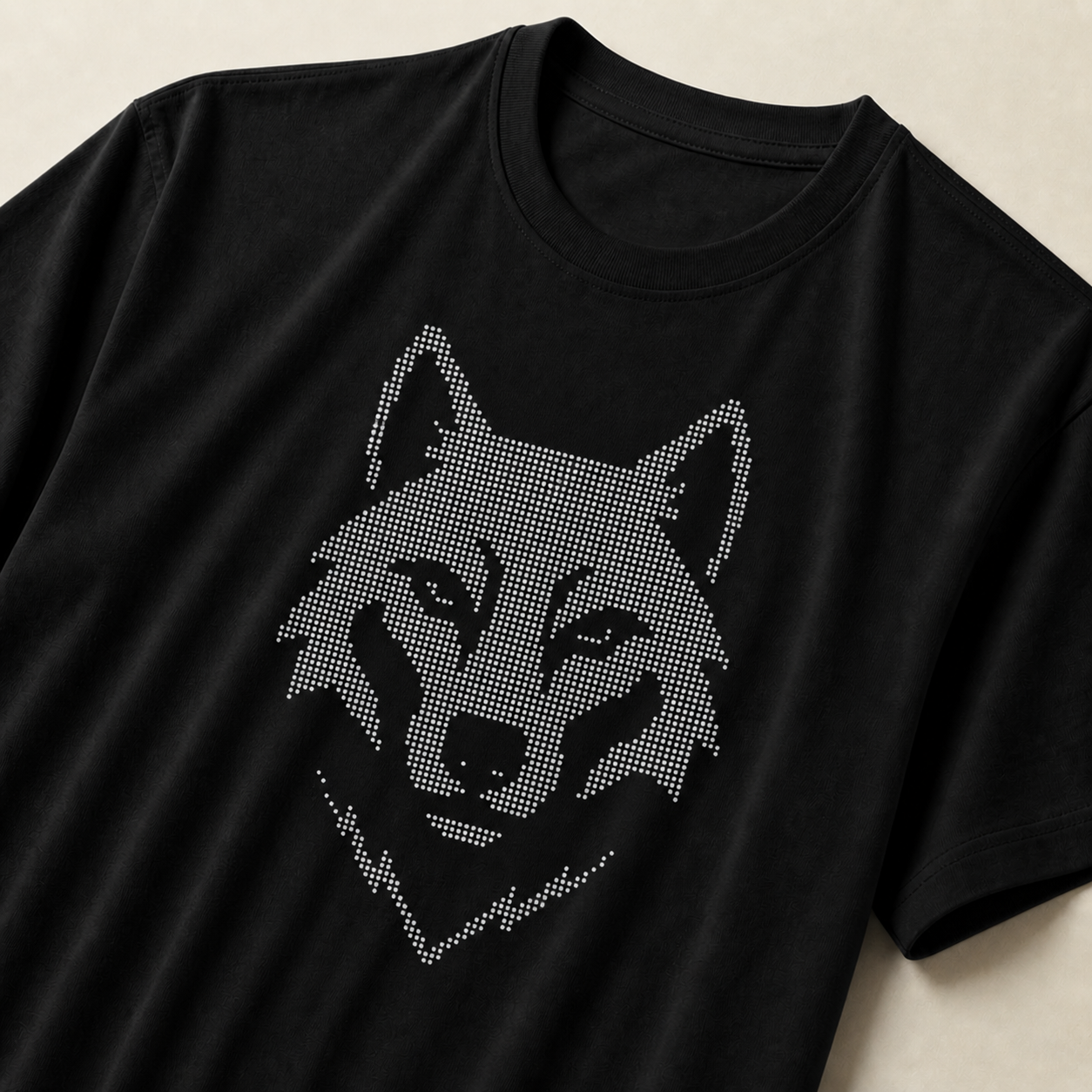 Evenway Shadow Wolf Graphic T-Shirt – Minimalist Dotted Wolf Design | Premium Cotton Unisex Tee