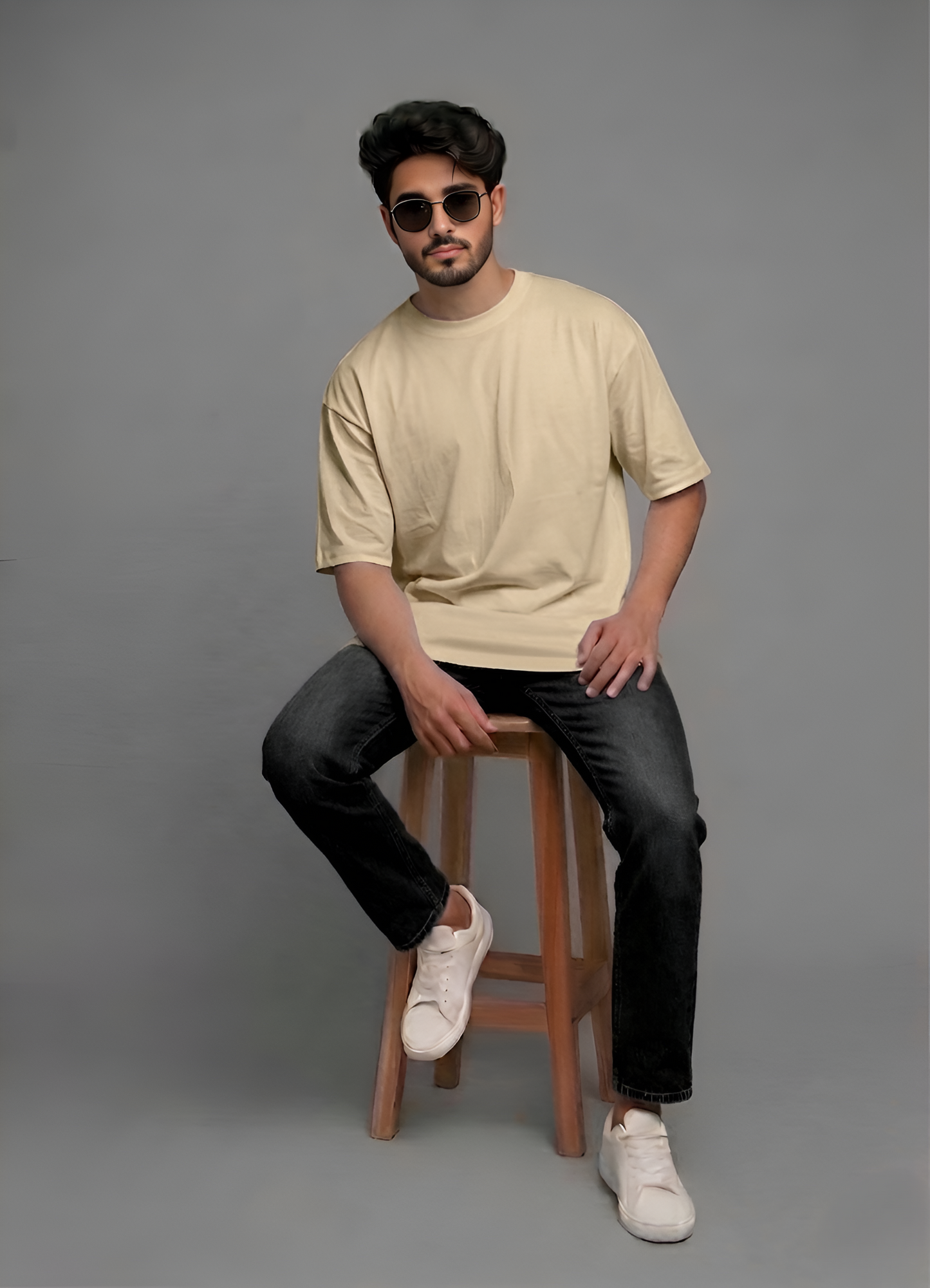 Premium Beige Oversized Cotton Streetwear T-Shirt