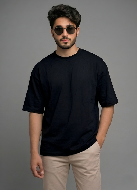 Unisex Oversized Cotton T-Shirt | Heavyweight Drop Shoulder Streetwear Tee | Premium Boxy Fit Black
