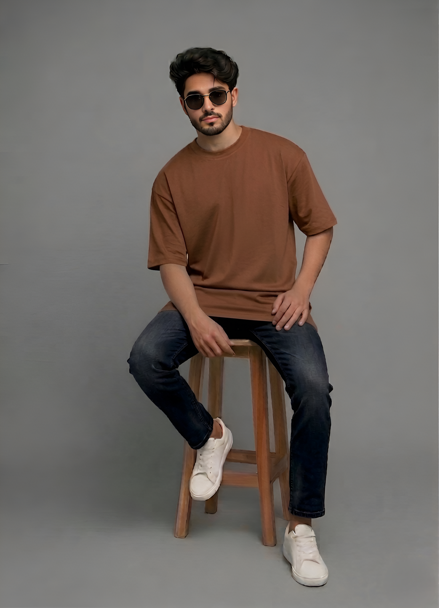 Premium Oversized Brown Cotton T-Shirt | Heavyweight Drop Shoulder Tee for Men & Women Streetwear