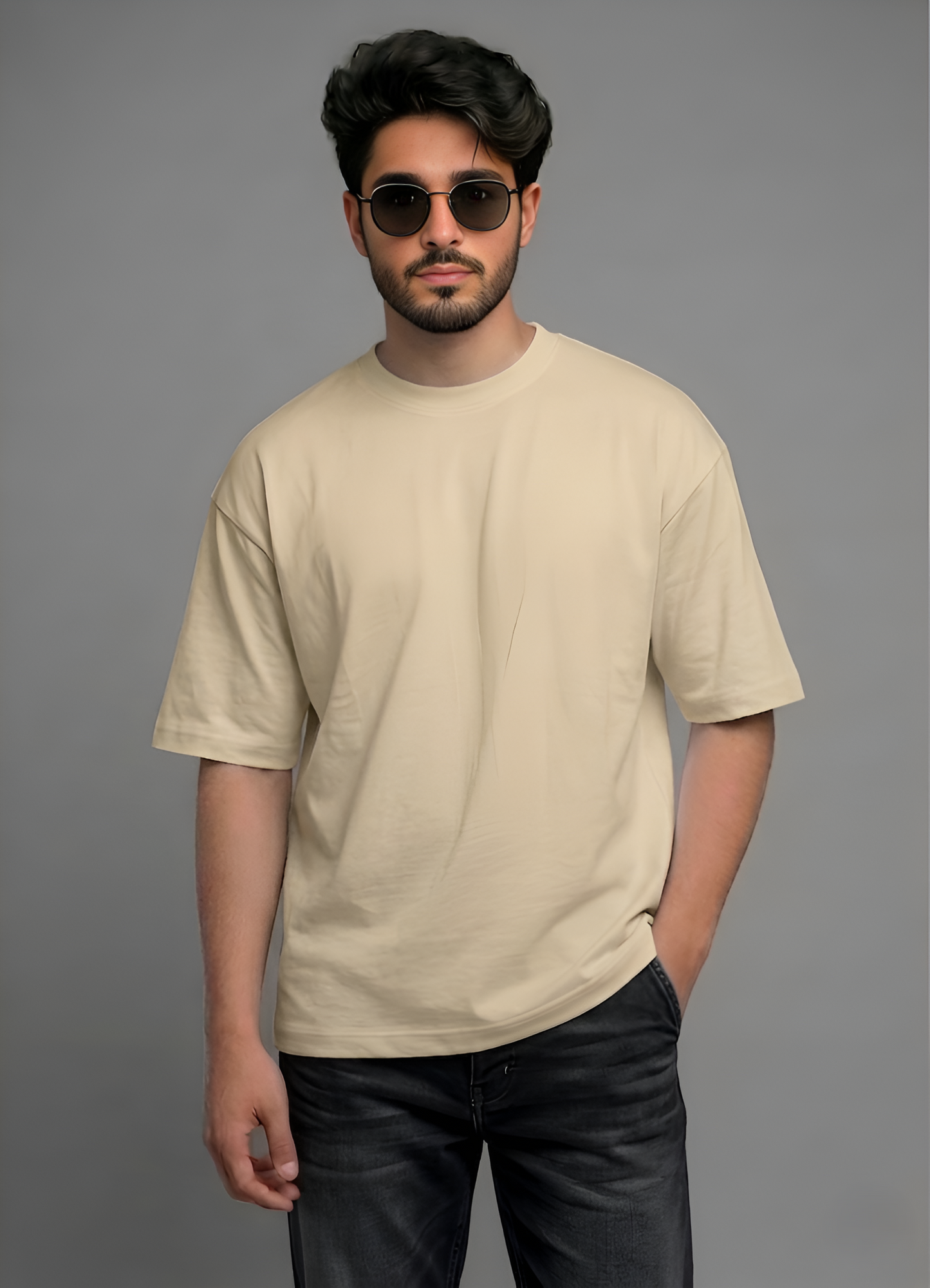 Premium Beige Oversized Cotton Streetwear T-Shirt