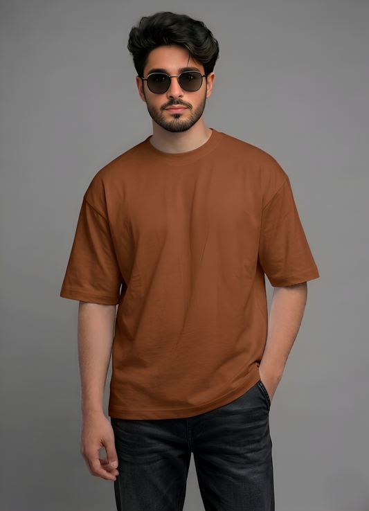 Premium Oversized Brown Cotton T-Shirt | Heavyweight Drop Shoulder Tee for Men & Women Streetwear