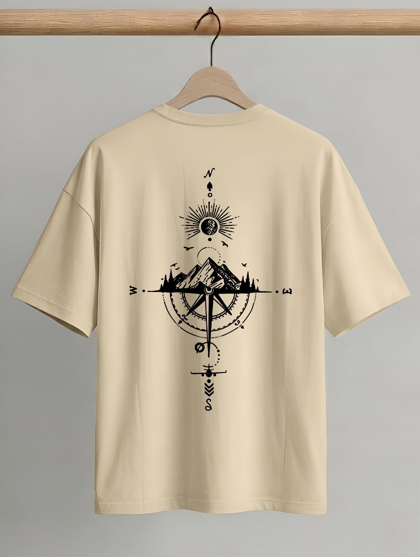 Evenway Adventure Compass Mountain Graphic T-Shirt – Minimalist Outdoor Explorer Tee
