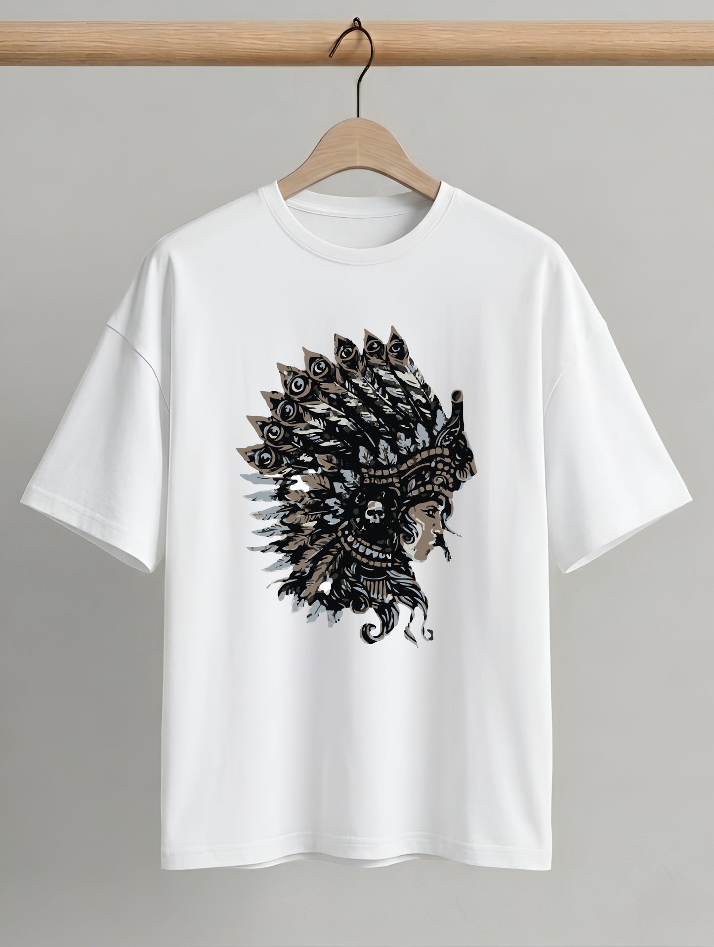 Evenway Tribal Feather Headdress Graphic T-Shirt – Artistic Native Inspired Print Tee