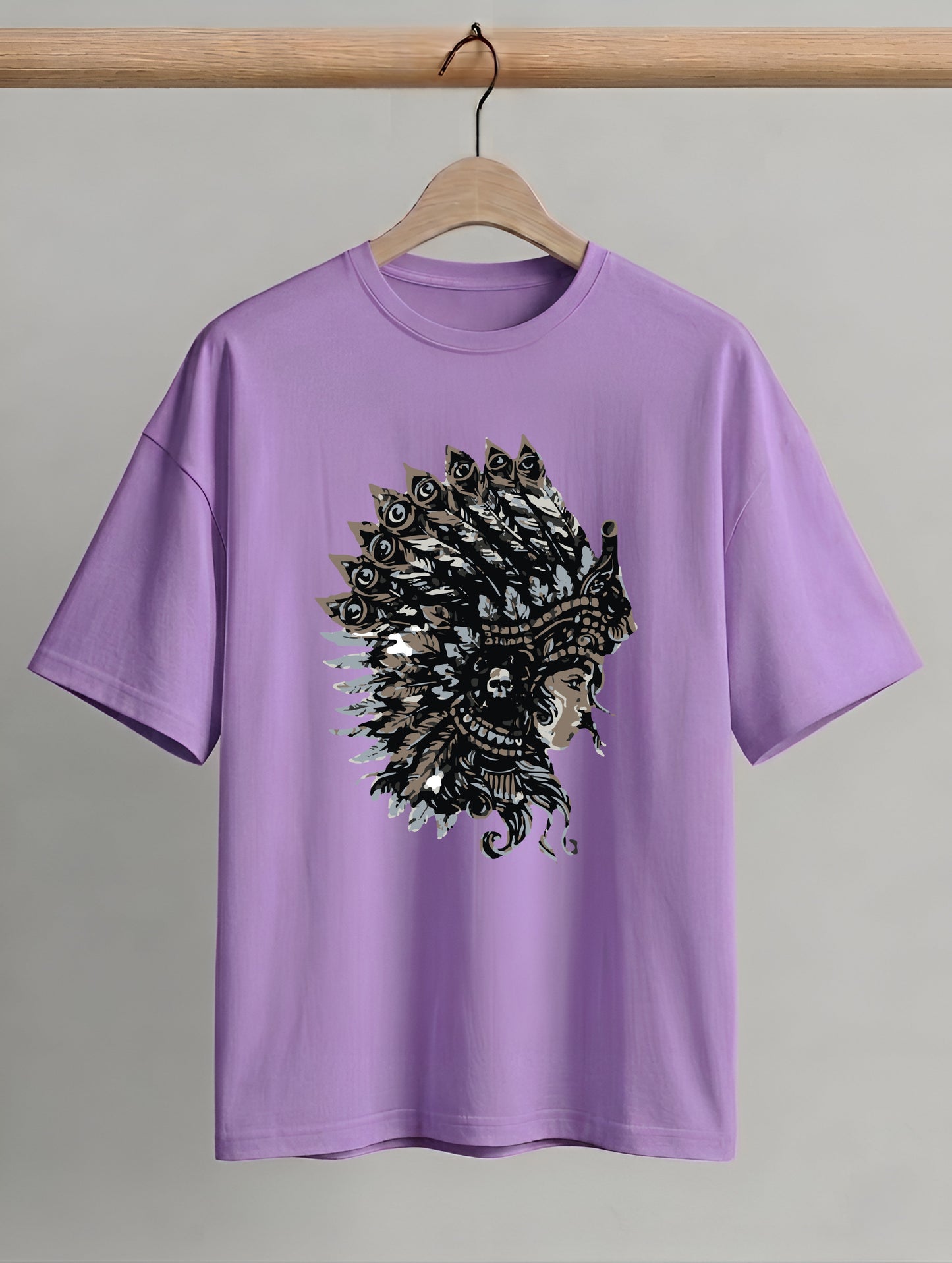 Evenway Tribal Feather Headdress Graphic T-Shirt – Artistic Native Inspired Print Tee