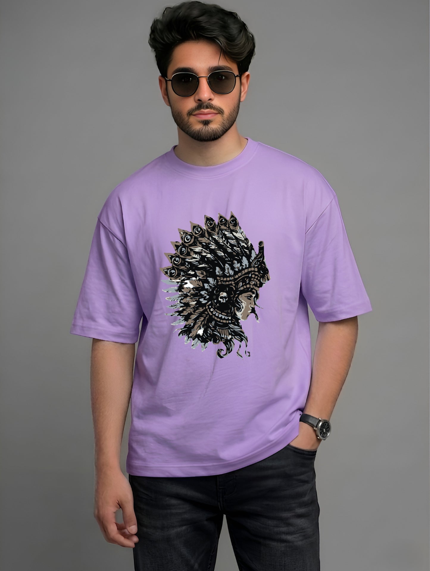 Evenway Tribal Feather Headdress Graphic T-Shirt – Artistic Native Inspired Print Tee