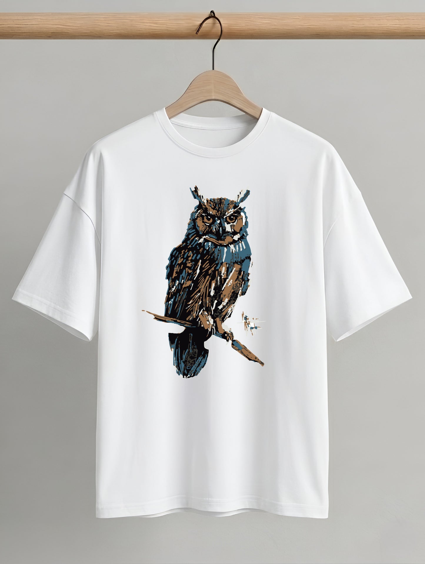 Evenway Premium Artistic Owl Graphic T-Shirt | Oversized Cotton Streetwear Tee