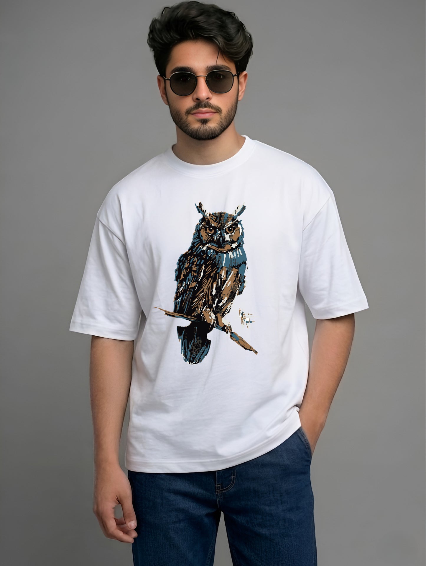 Evenway Premium Artistic Owl Graphic T-Shirt | Oversized Cotton Streetwear Tee