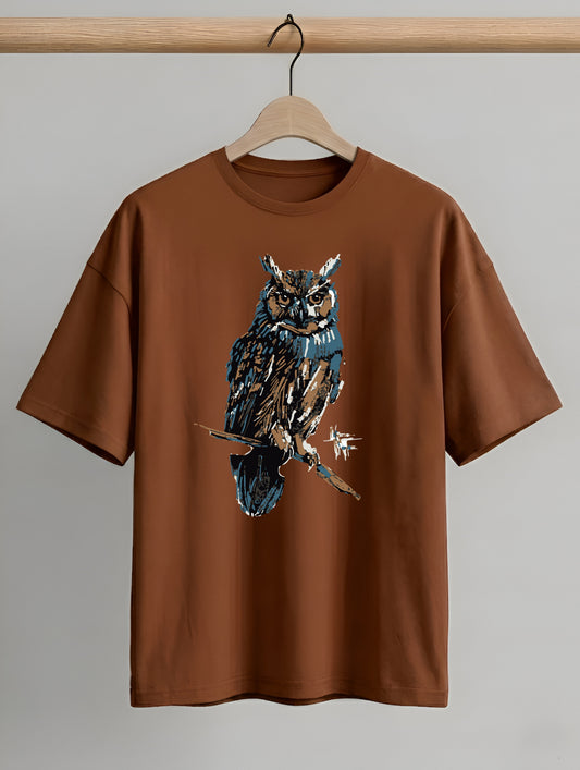 Evenway Premium Artistic Owl Graphic T-Shirt | Oversized Cotton Streetwear Tee