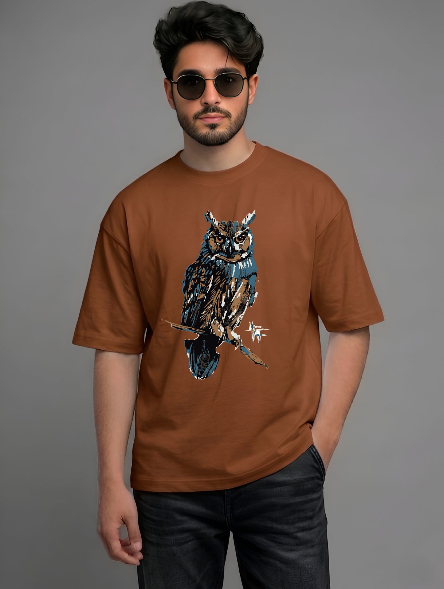 Evenway Premium Artistic Owl Graphic T-Shirt | Oversized Cotton Streetwear Tee